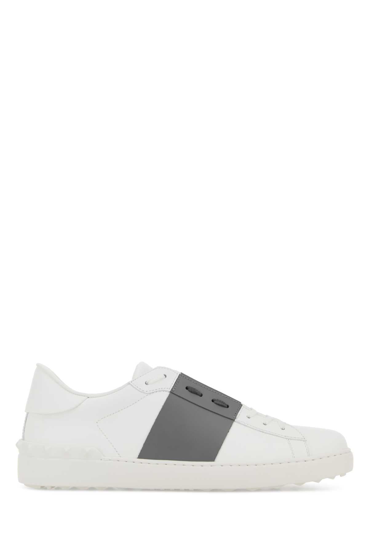 Valentino Garavani Men White Leather Open Sneakers With Grey Band VALENTINO GARAVANI