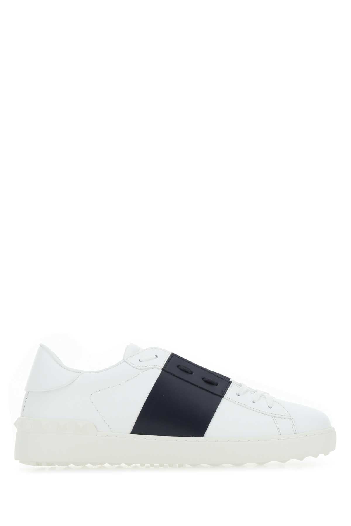 Valentino Garavani Men White Leather Open Sneakers With Blue Navy Band VALENTINO GARAVANI