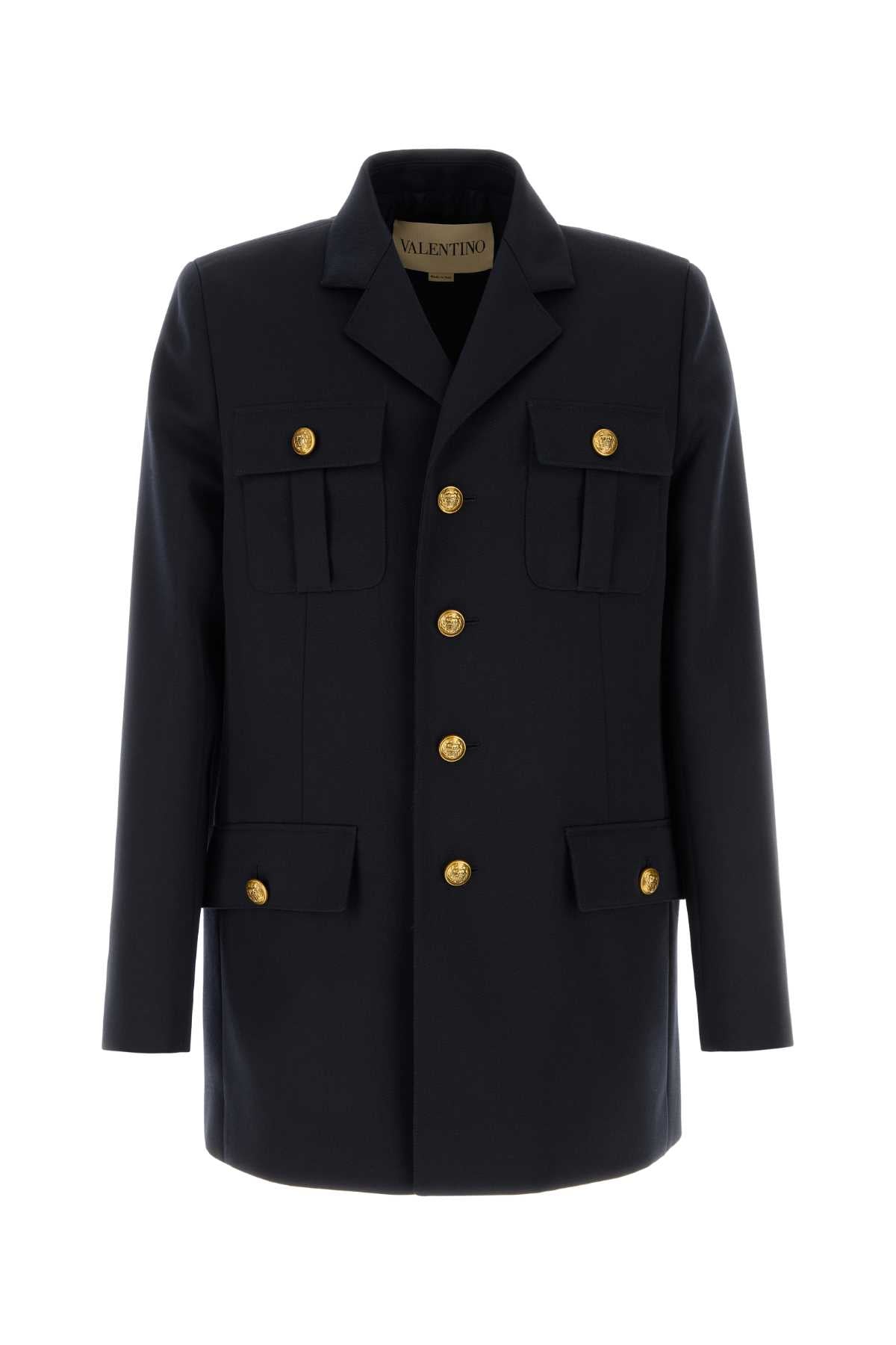 Valentino Garavani Men Navy Blue Wool Blazer VALENTINO GARAVANI