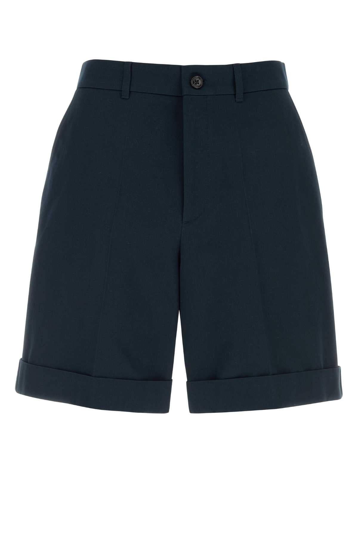 Valentino Garavani Men Navy Blue Cotton Bermuda Shorts VALENTINO GARAVANI