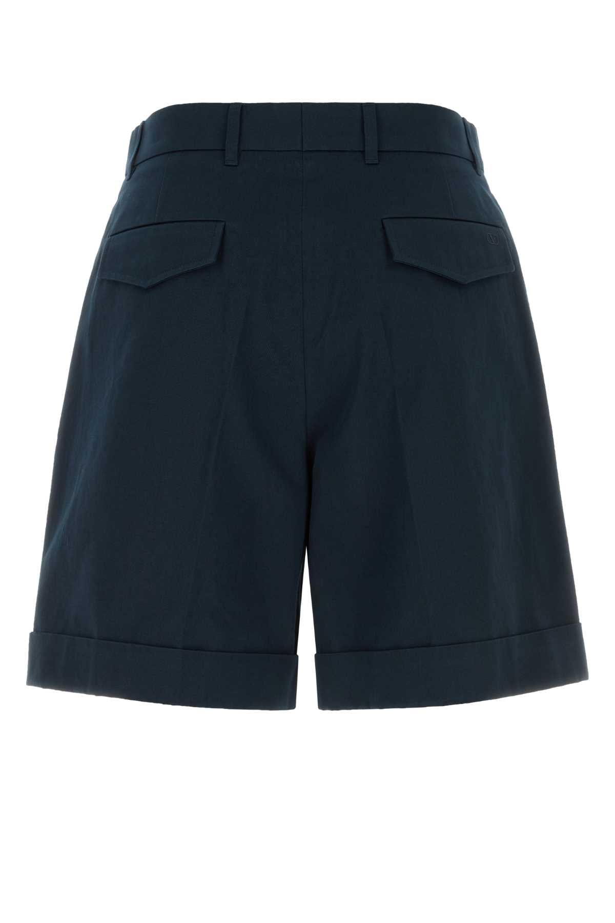 Valentino Garavani Men Navy Blue Cotton Bermuda Shorts VALENTINO GARAVANI