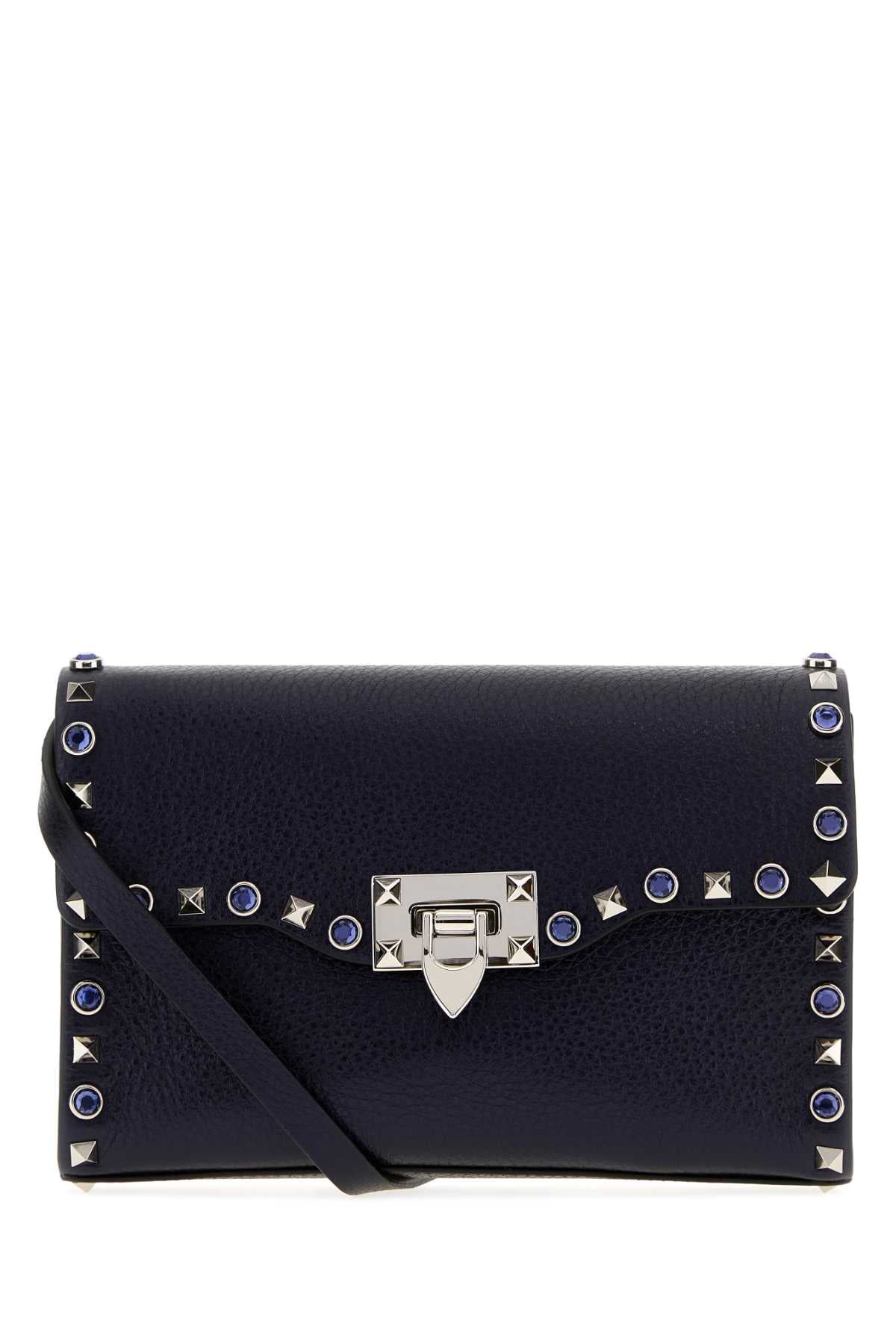 Valentino Garavani Women Navy Blue Leather Rockstud Crossbody Bag VALENTINO GARAVANI
