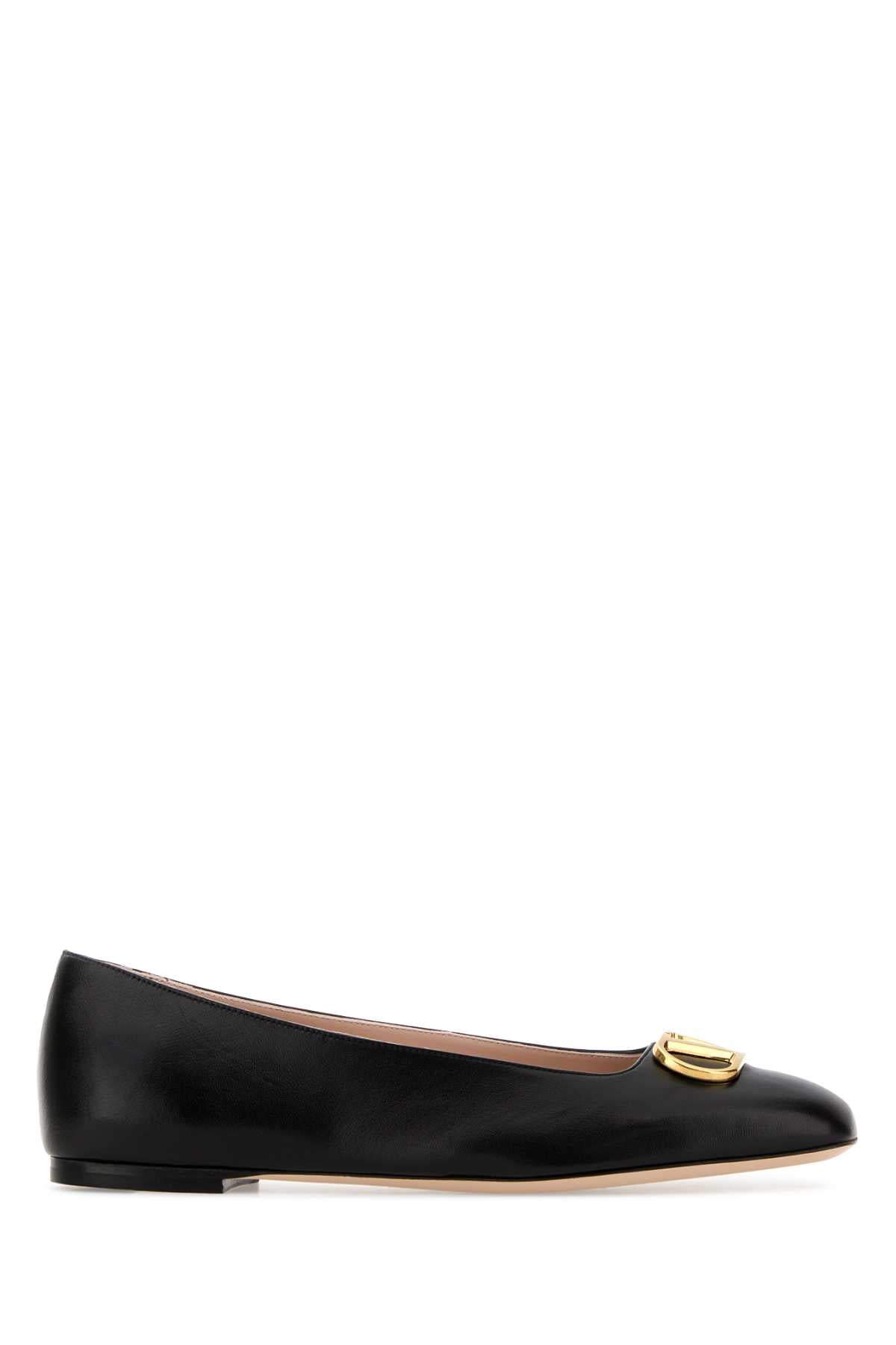 Valentino Garavani Women Black Leather Vlogo Signature Ballerinas VALENTINO GARAVANI