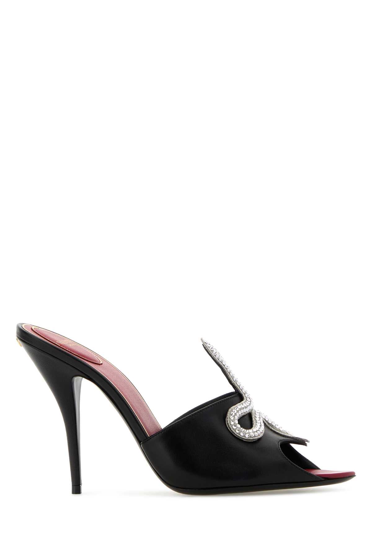 Valentino Garavani Women Black Leather Cåur Vipã¨Re Mules VALENTINO GARAVANI