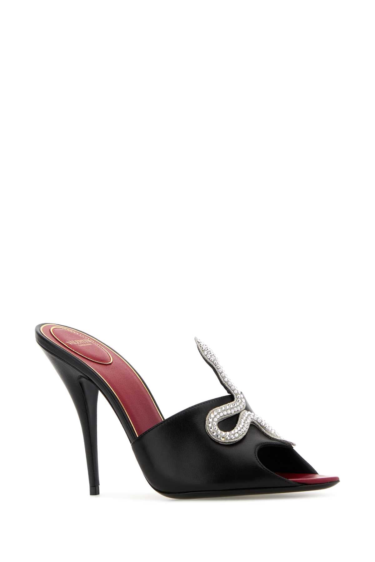 Valentino Garavani Women Black Leather Cåur Vipã¨Re Mules VALENTINO GARAVANI