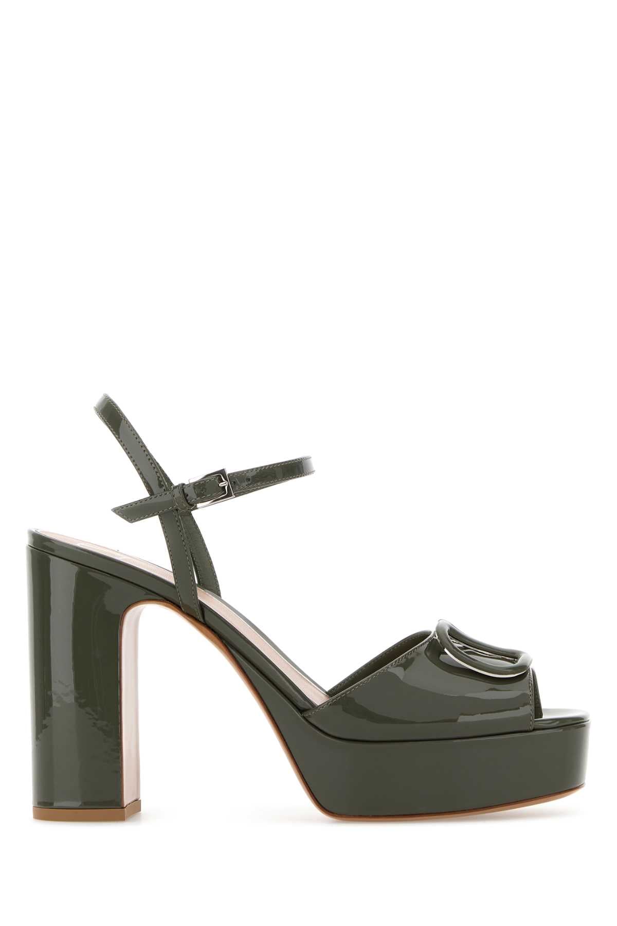 Valentino Garavani Women Army Green Leather Vlogo Signature Sandals VALENTINO GARAVANI