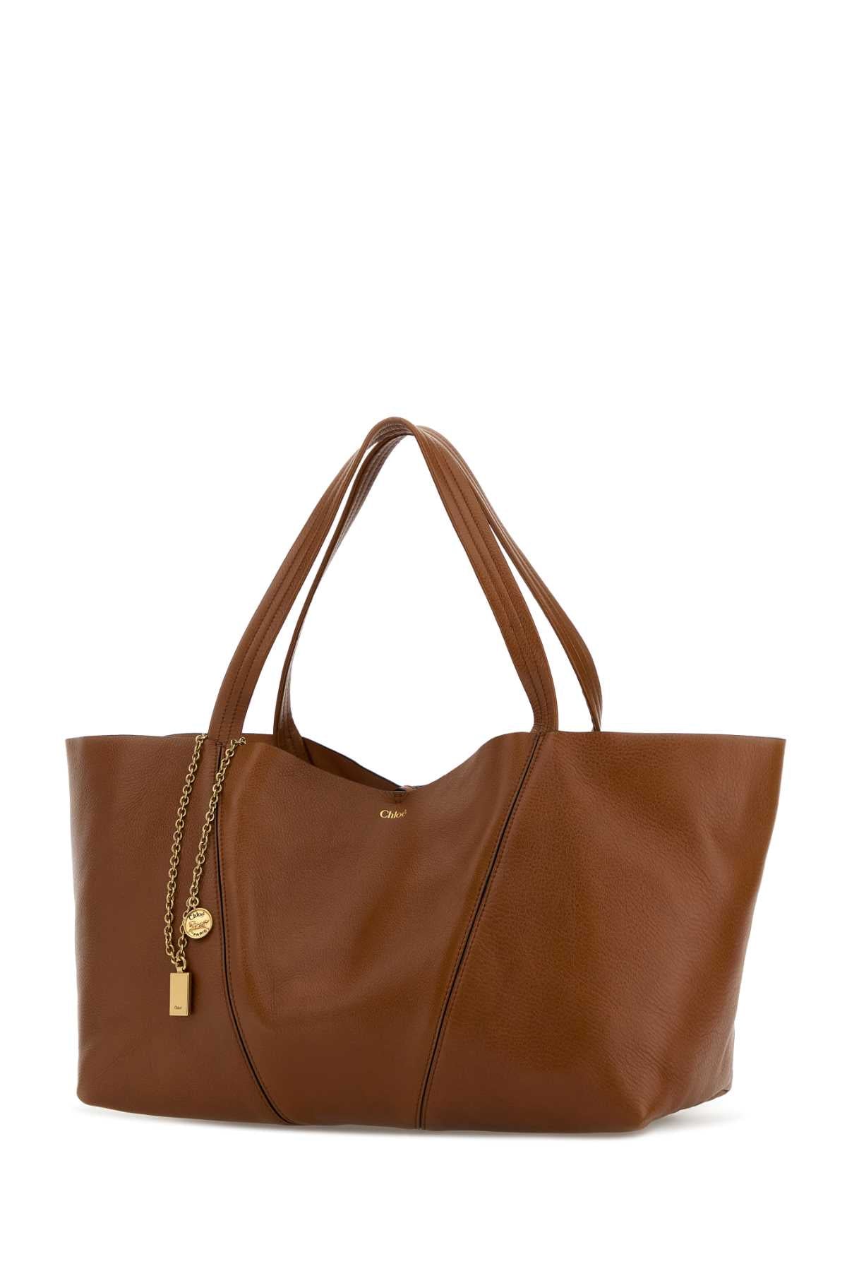 Chloe Women Caramel Leather East-West Chloe Spin Shopping Bag CHLOE