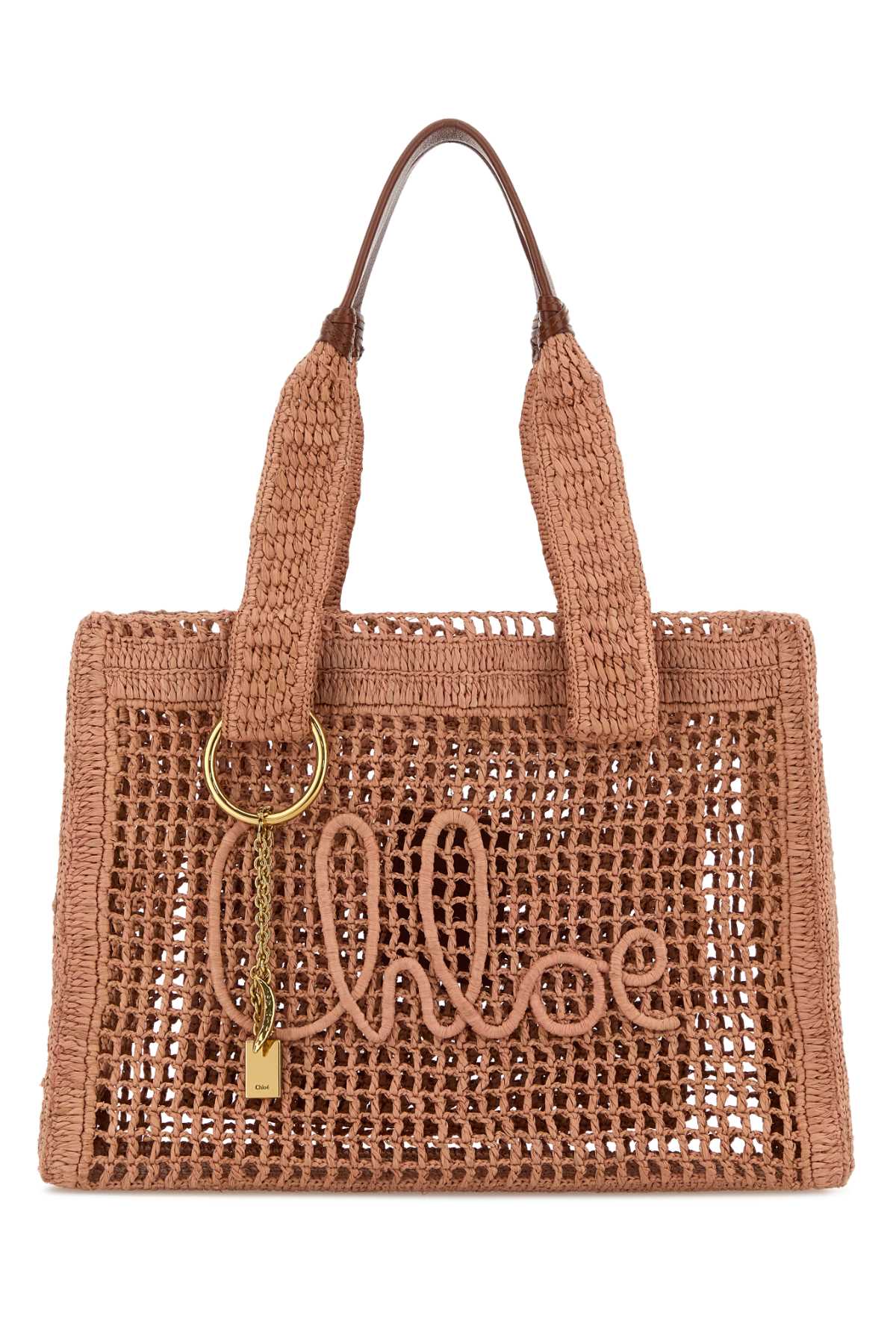 Chloe Women Antiqued Pink Raffia East-West Summer Banana Shopping Bag CHLOE