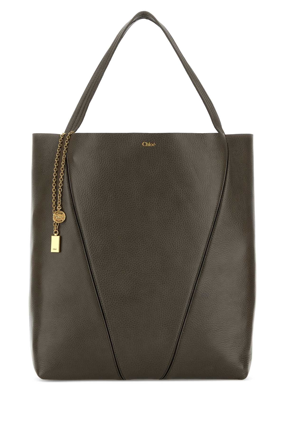 Chloe Women Dark Grey Leather Large Spin Shopping Bag CHLOE
