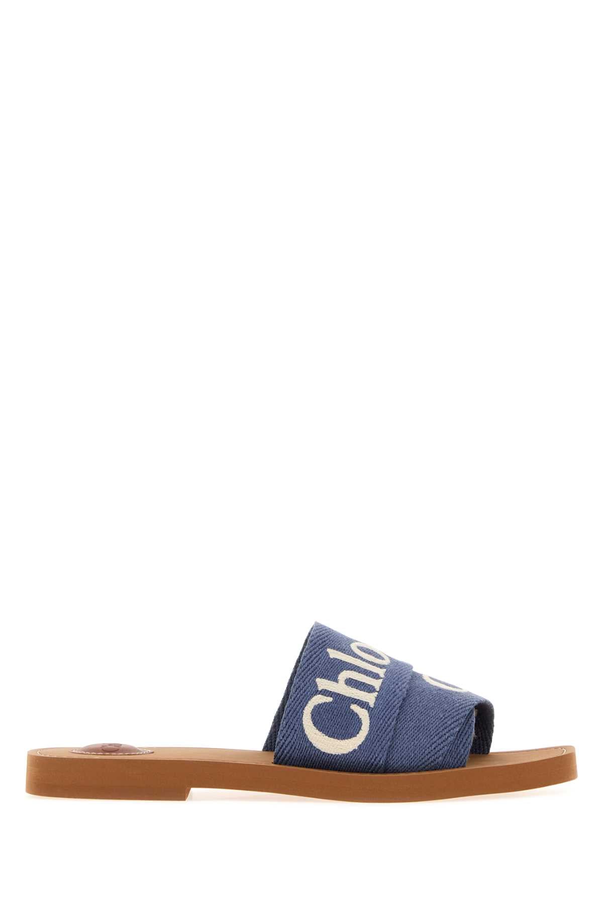 Chloe Women Air Force Blue Linen Woody Slippers CHLOE