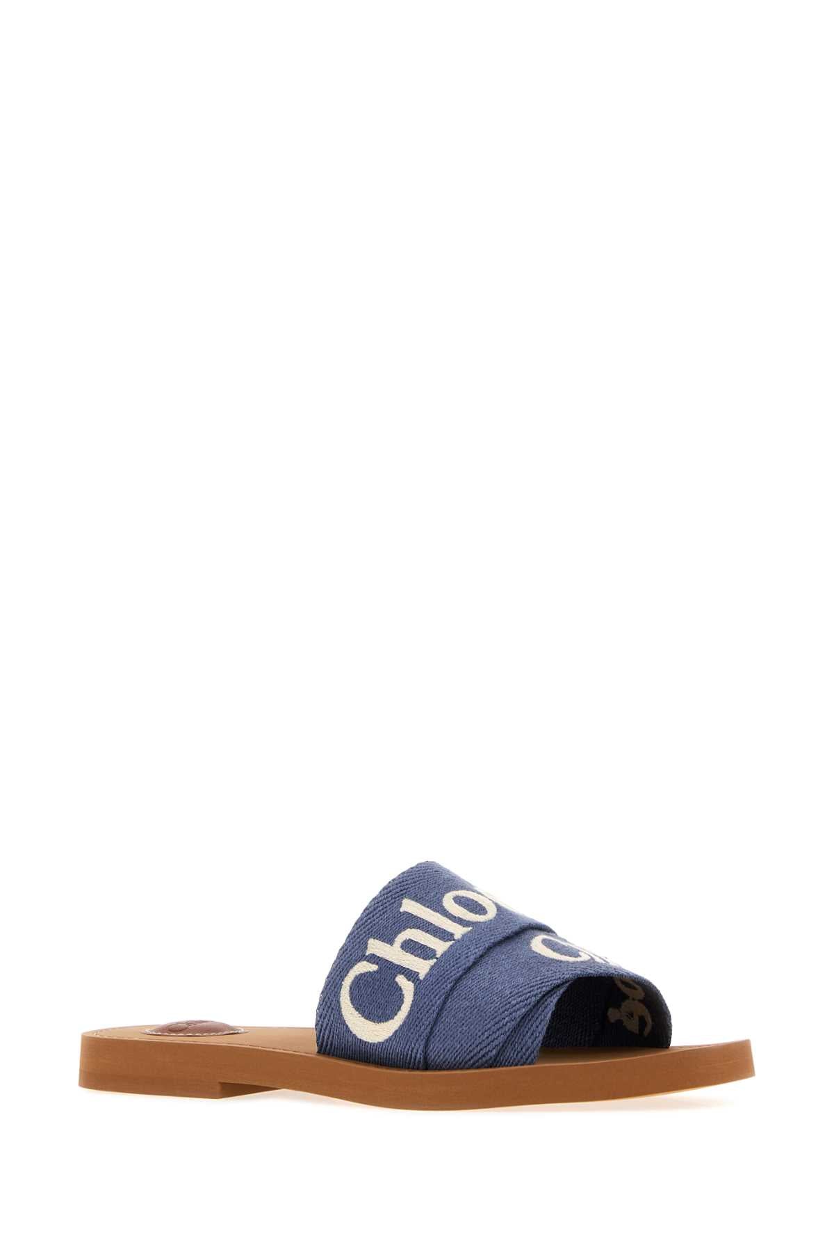 Chloe Women Air Force Blue Linen Woody Slippers CHLOE
