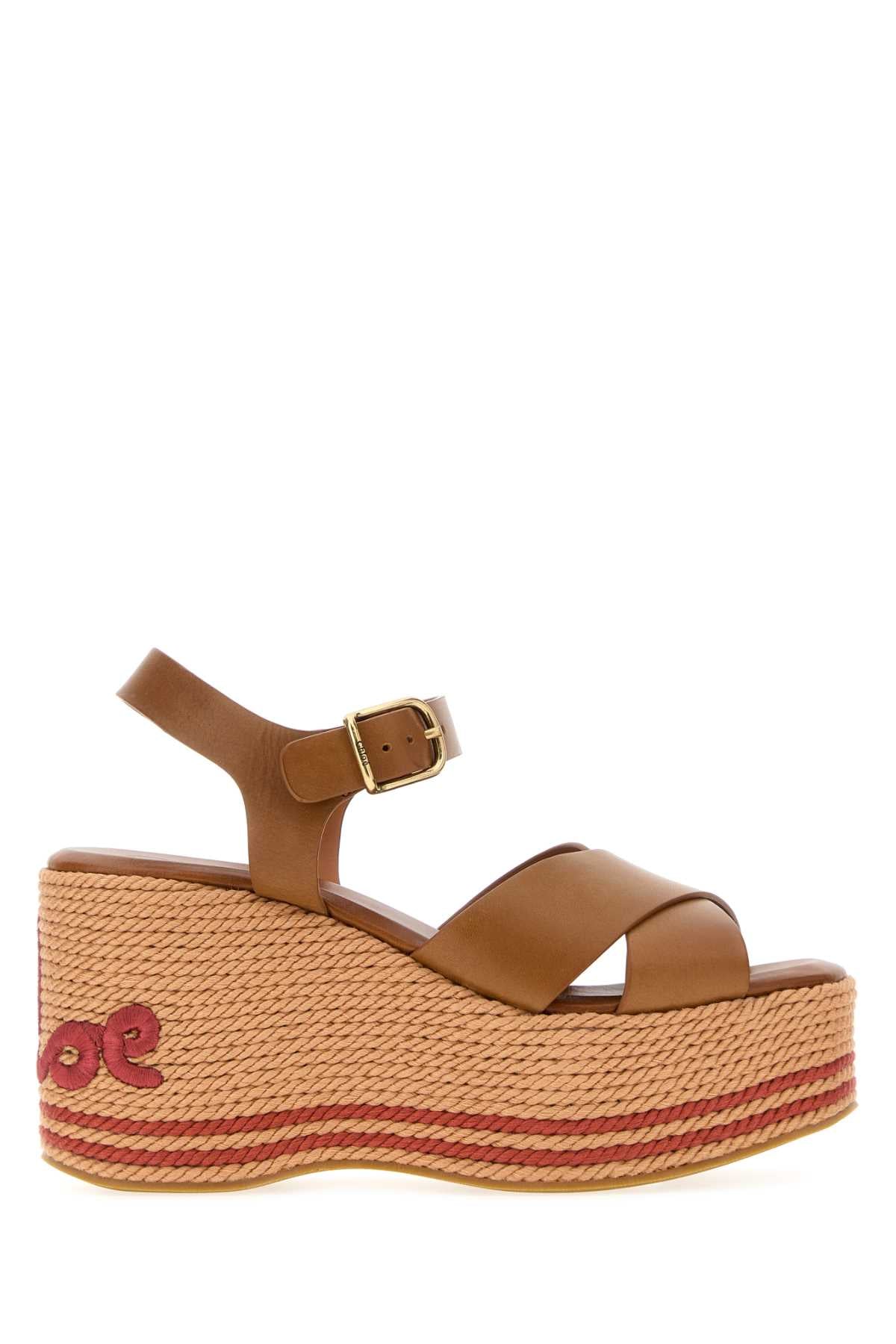 Chloe Women Camel Leather Chloã¨ Sand Wedge CHLOE