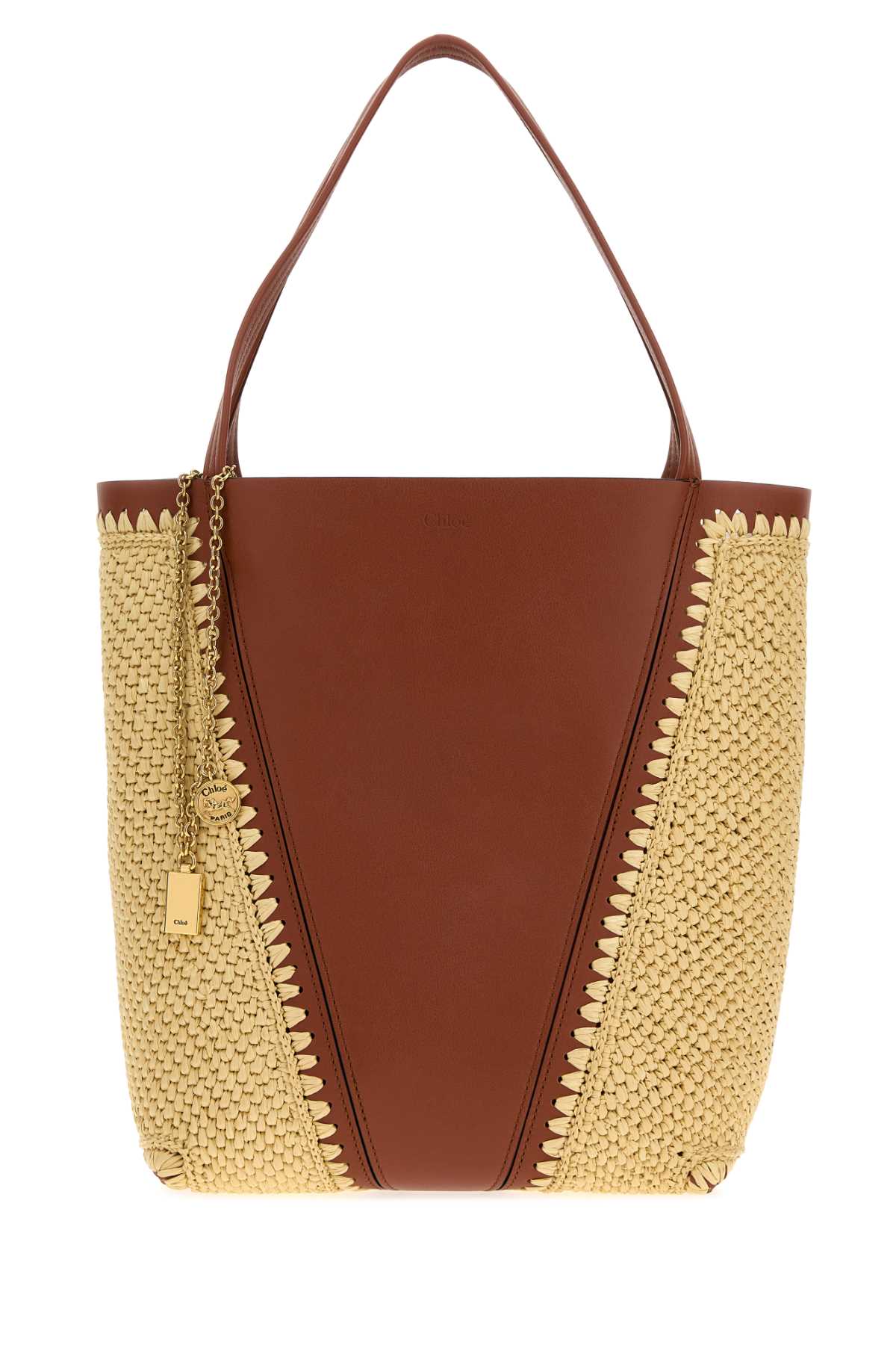Chloe Women Two-Tone Raffia And Leather Chloe Spin Shopping Bag CHLOE