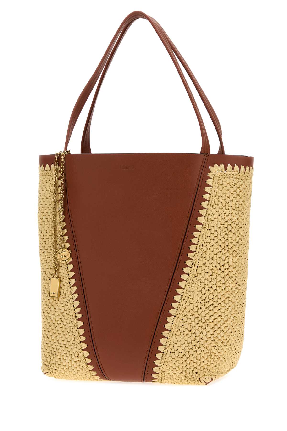 Chloe Women Two-Tone Raffia And Leather Chloe Spin Shopping Bag CHLOE
