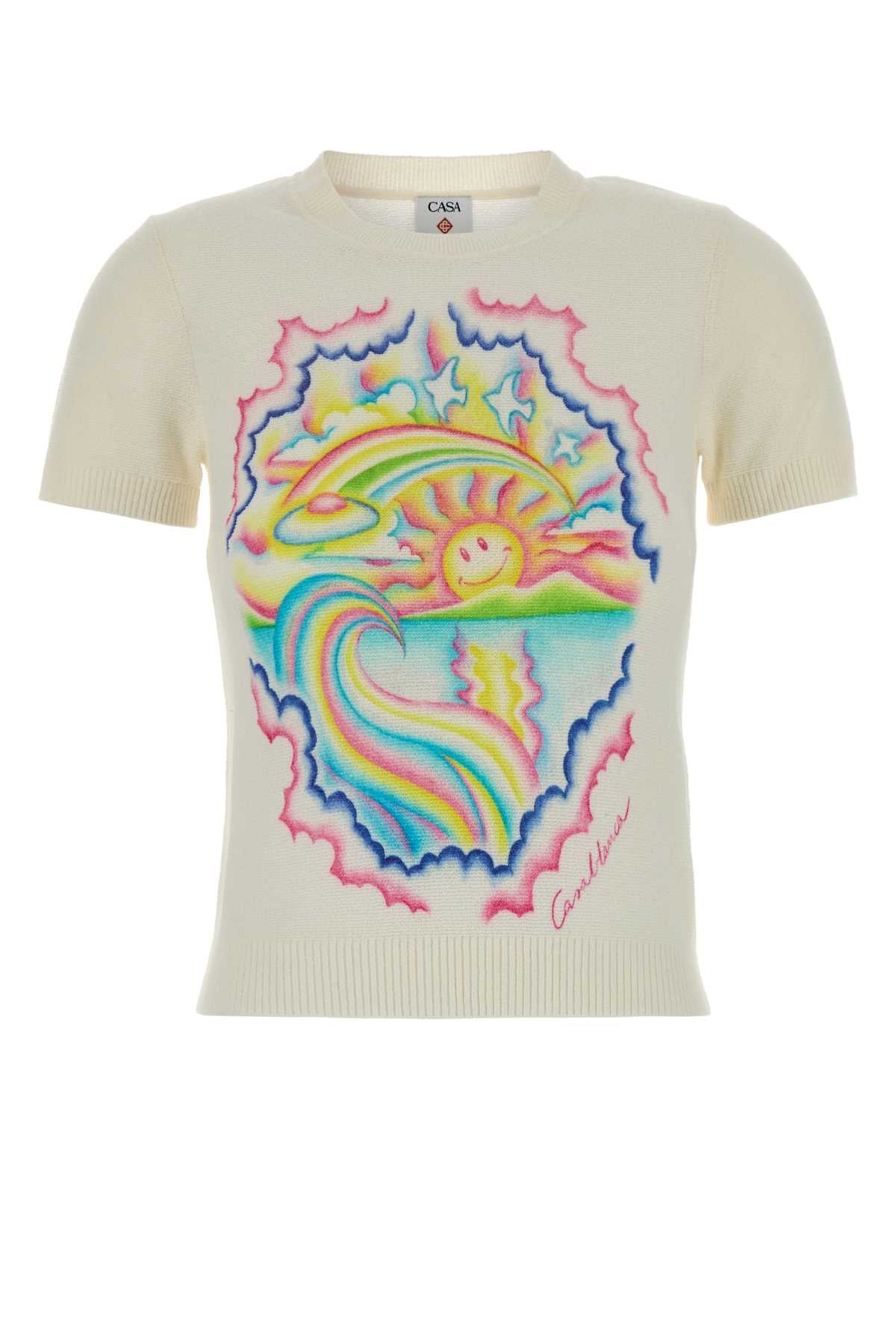 Casablanca Women Ivory Cotton Blend T-Shirt CASABLANCA