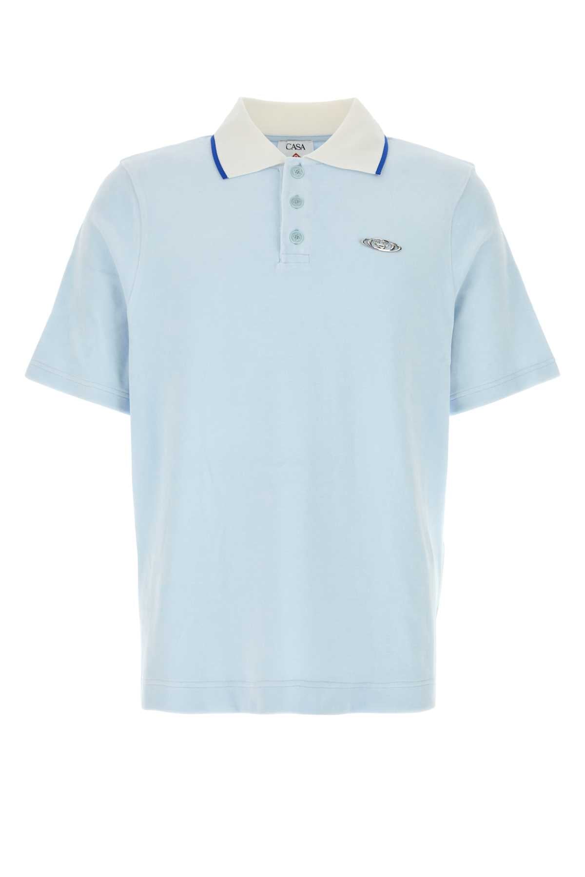 Casablanca Men Pastel Light Blue Velvet Polo Shirt CASABLANCA