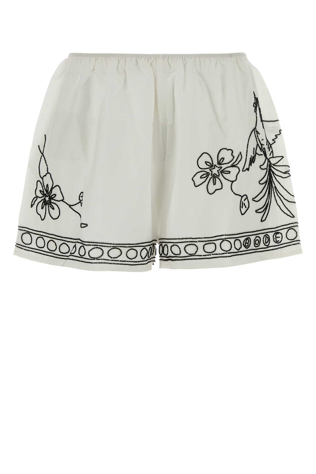Bode Women White Cotton Blend Cockatoo Shorts BODE