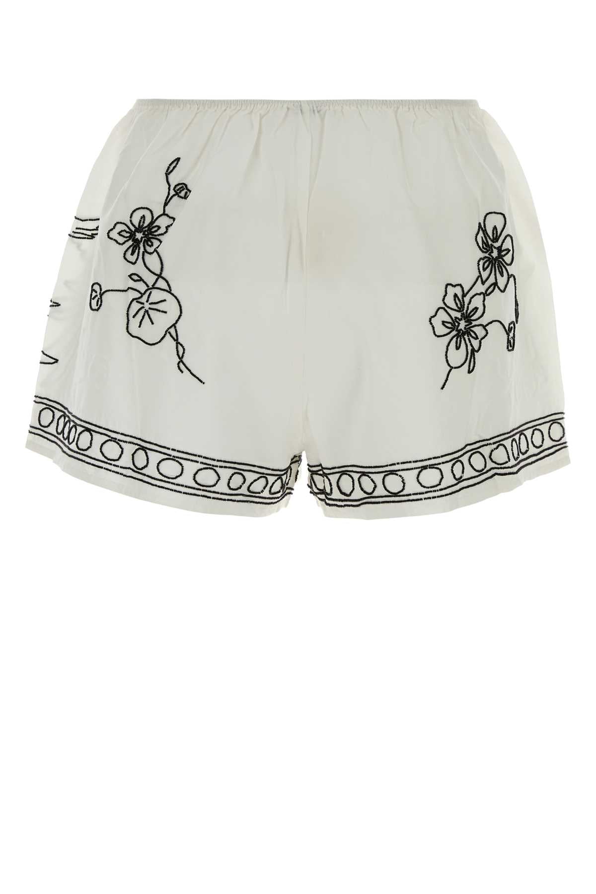 Bode Women White Cotton Blend Cockatoo Shorts BODE