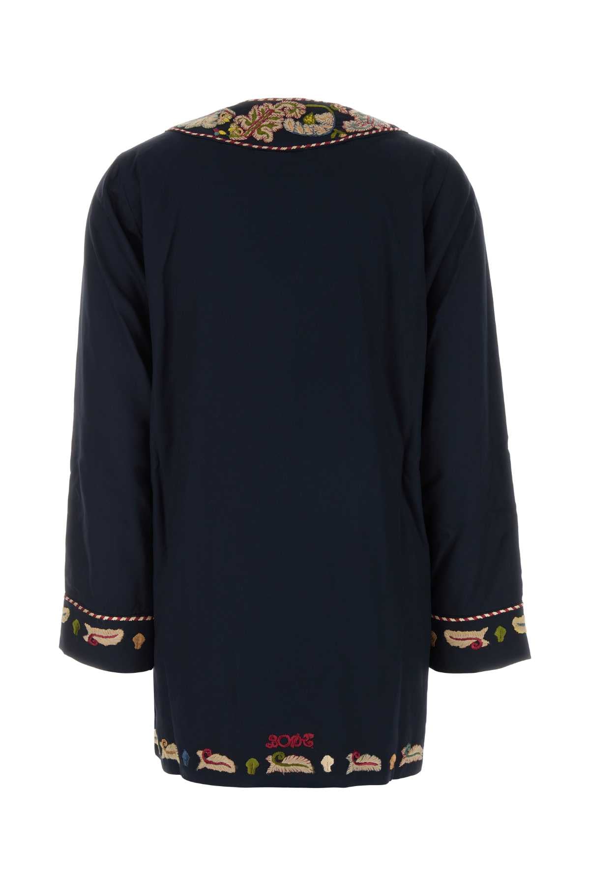 Bode Women Navy Blue Cotton And Viscose Feather Runner Jacket BODE