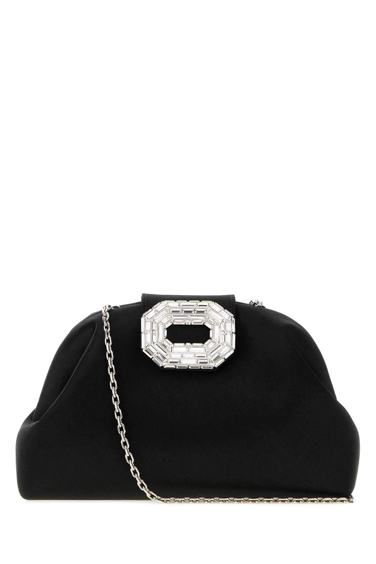 Amina Muaddi Women Black Satin Camelia Clutch AMINA MUADDI