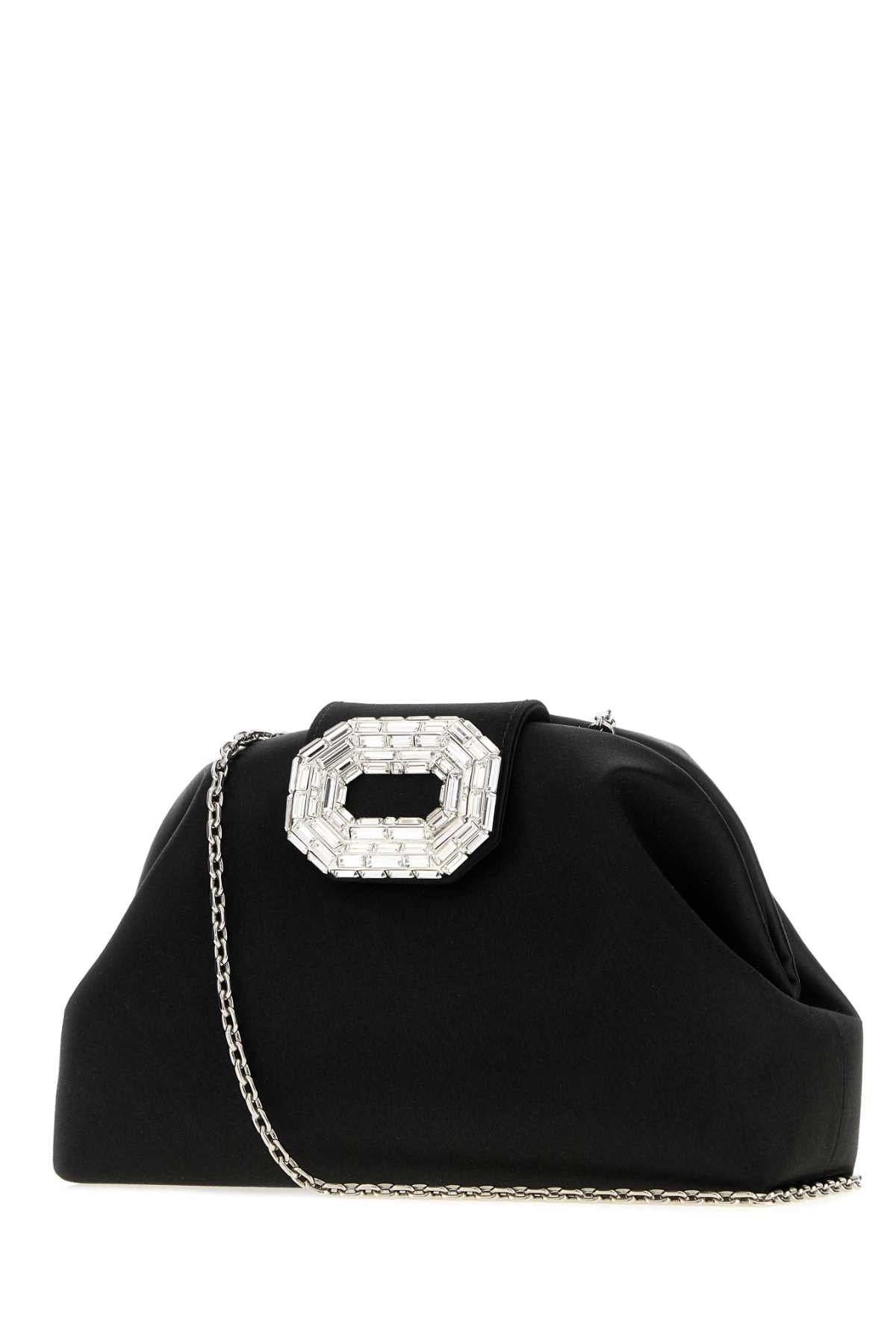 Amina Muaddi Women Black Satin Camelia Clutch AMINA MUADDI