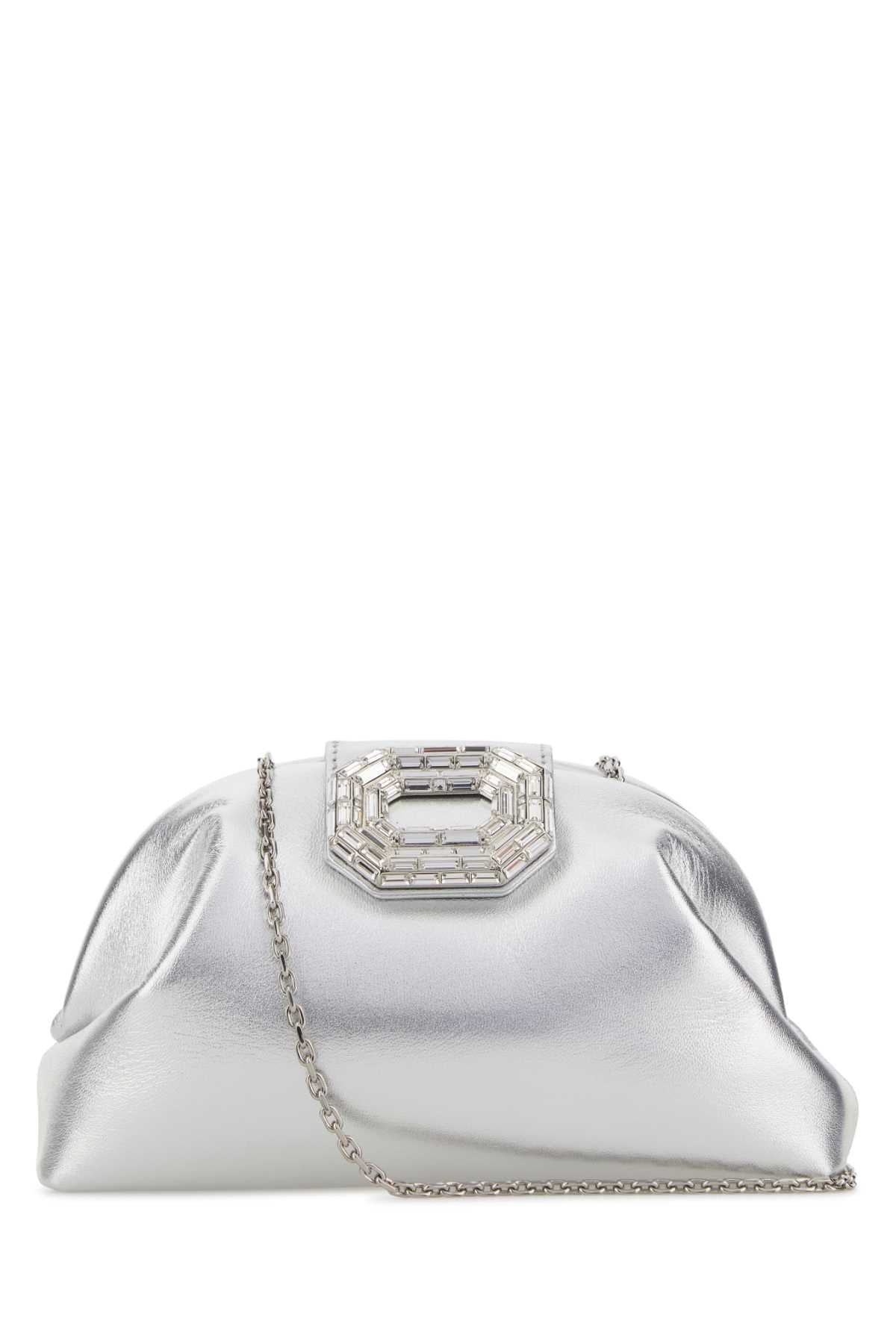 Amina Muaddi Women Silver Metal Camelia Clutch AMINA MUADDI