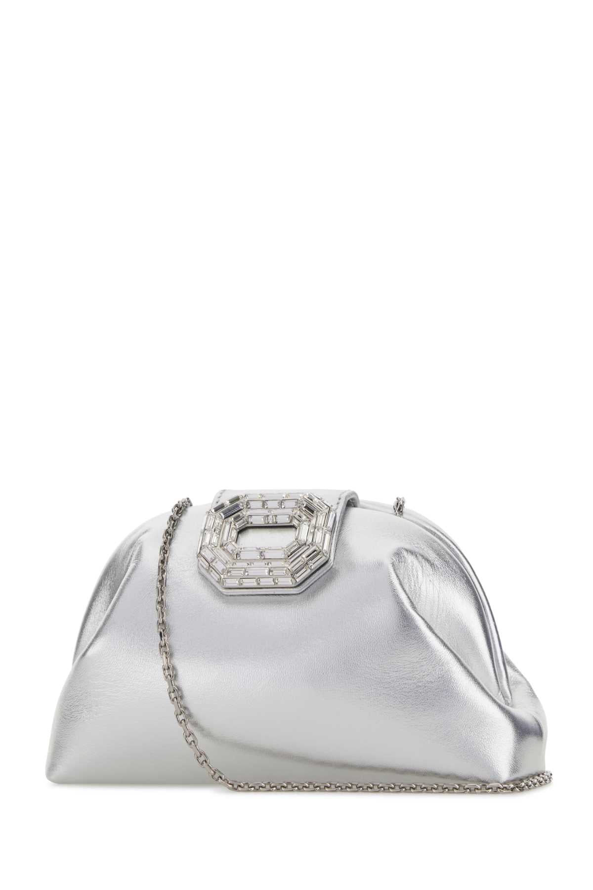 Amina Muaddi Women Silver Metal Camelia Clutch AMINA MUADDI