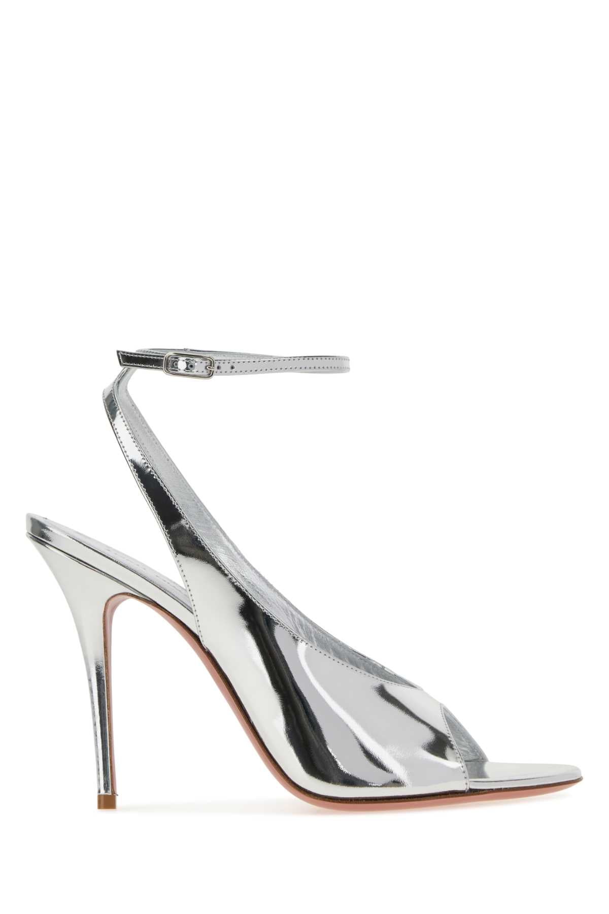 Amina Muaddi Women Silver Leather Anok Sandals AMINA MUADDI