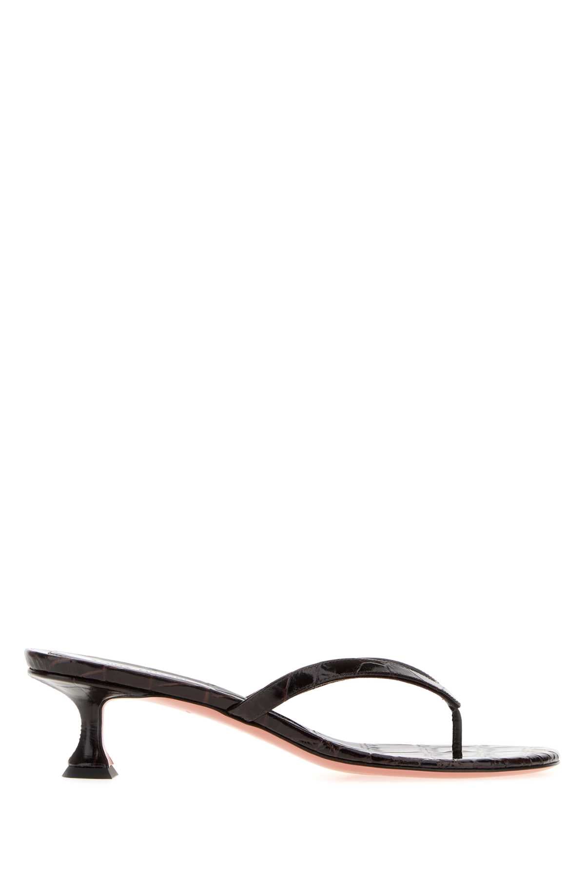 Amina Muaddi Women Dark Brown Leather Juliette Thong Mules AMINA MUADDI