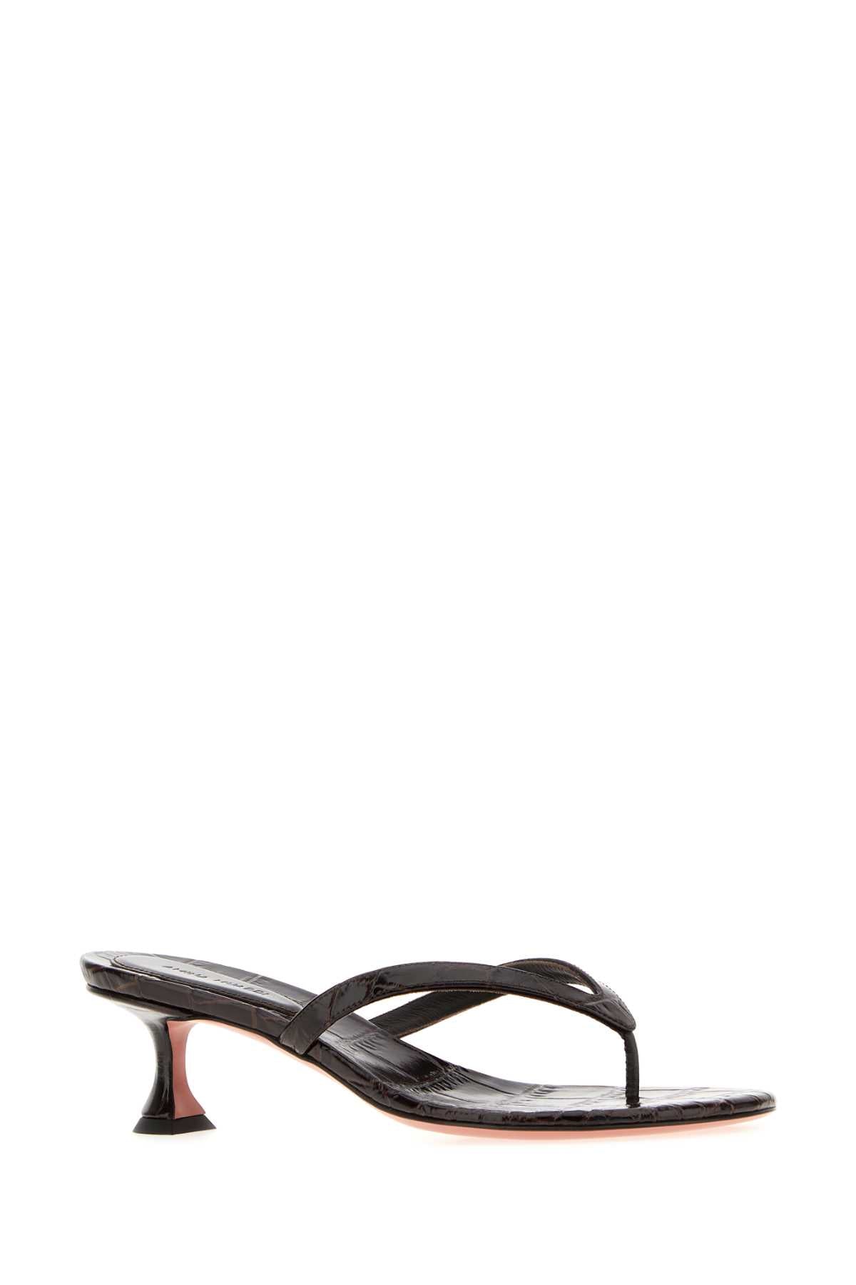 Amina Muaddi Women Dark Brown Leather Juliette Thong Mules AMINA MUADDI