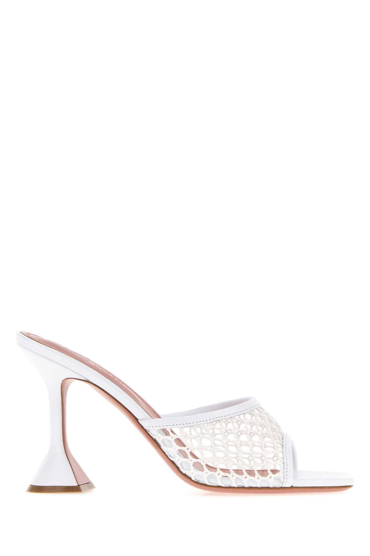 Amina Muaddi Women White Leather And Mesh Lupita Net Mules AMINA MUADDI