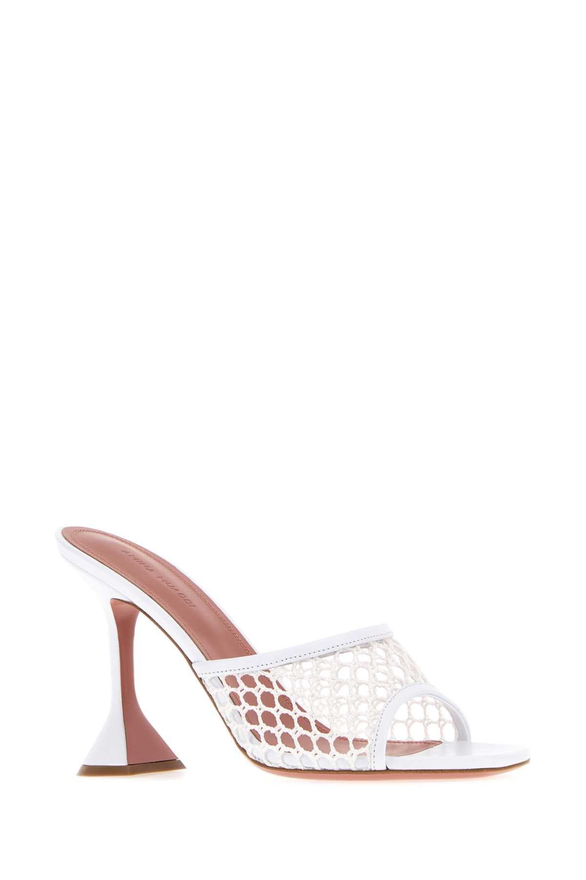 Amina Muaddi Women White Leather And Mesh Lupita Net Mules AMINA MUADDI