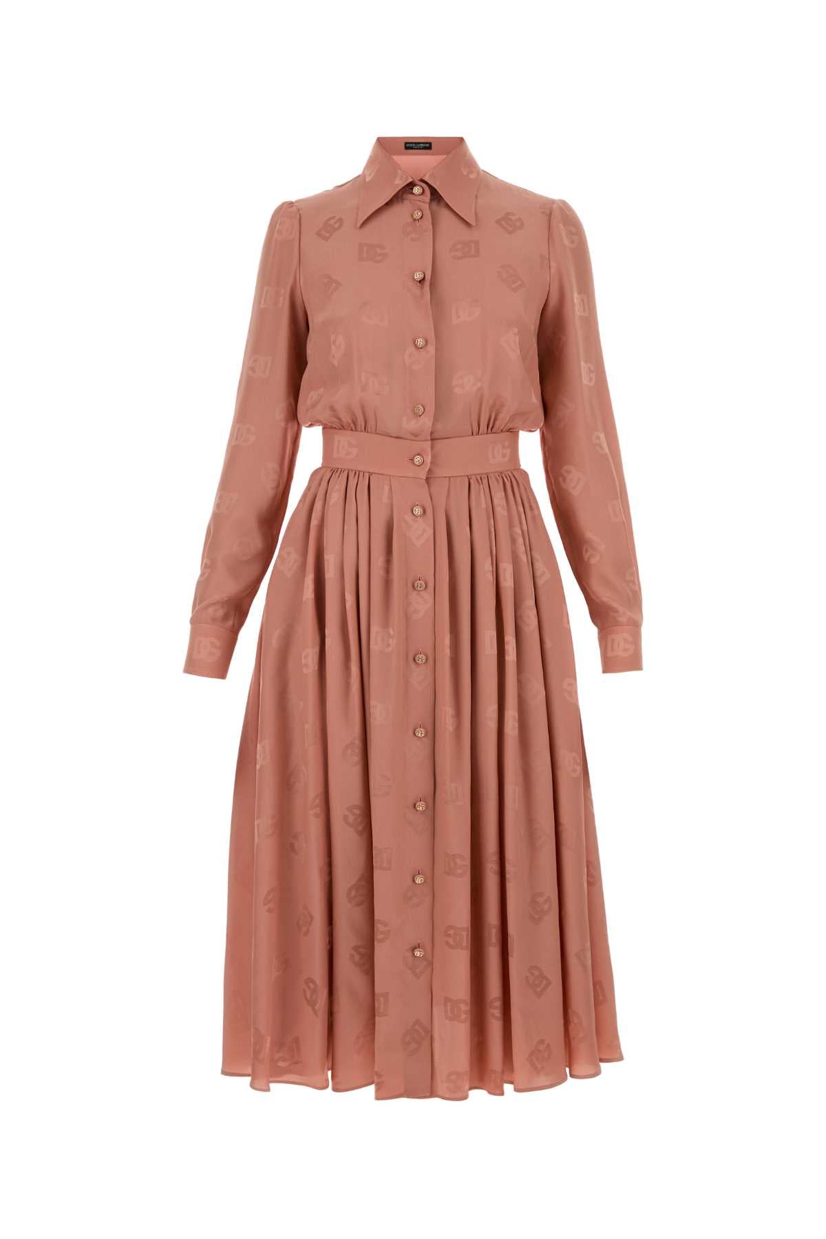 Dolce & Gabbana Women Antiqued Pink Silk Shirt Dress DOLCE & GABBANA