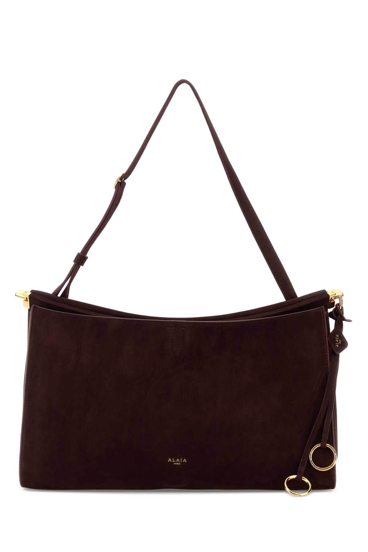 Alaia Women Aubergine Suede Large East West Shoulder Bag ALAIA