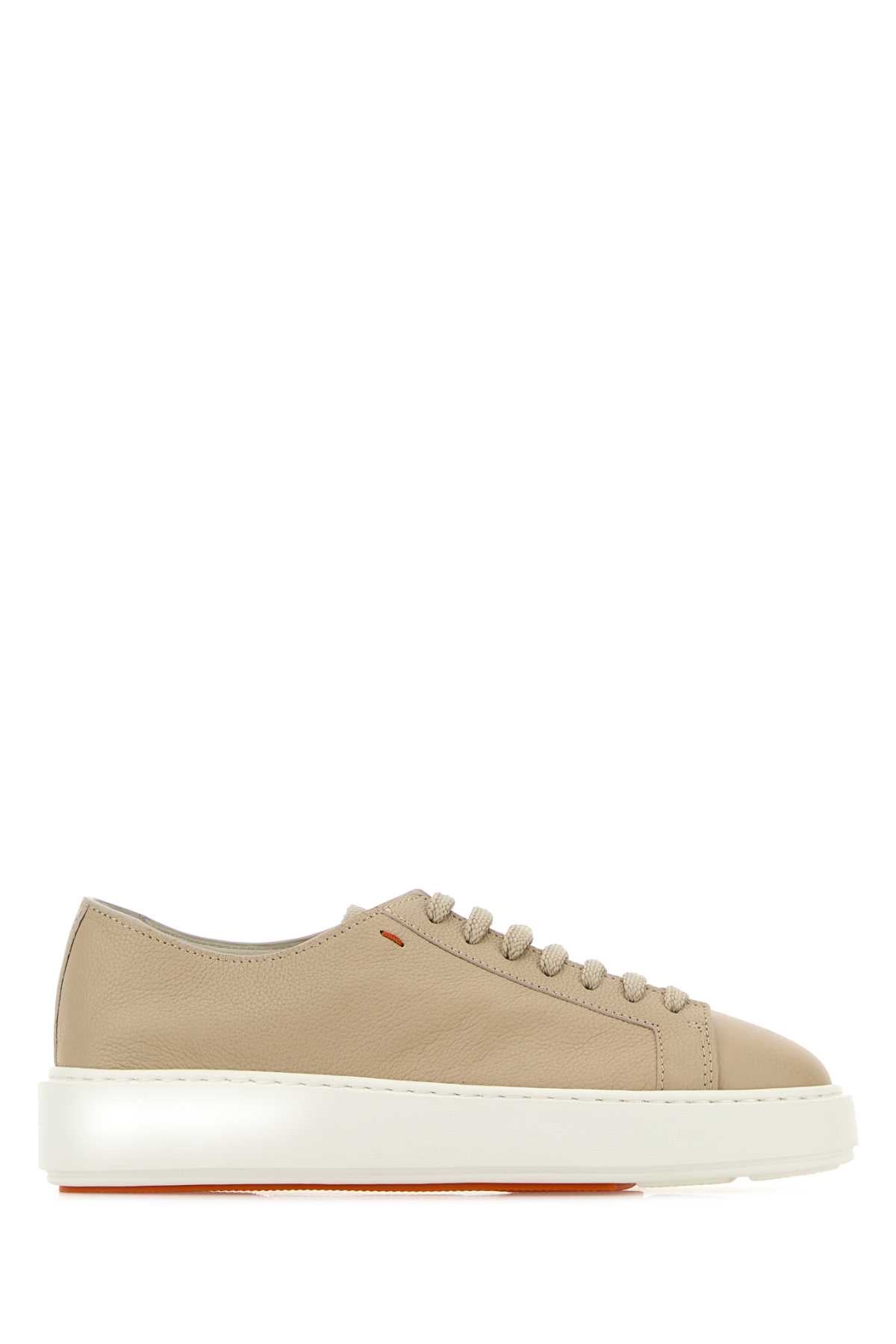 Santoni Women Beige Leather Clean Sneakers SANTONI