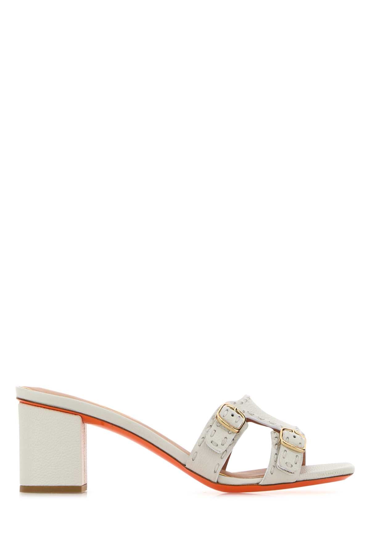 Santoni Women Chalk Leather Didi Mules SANTONI