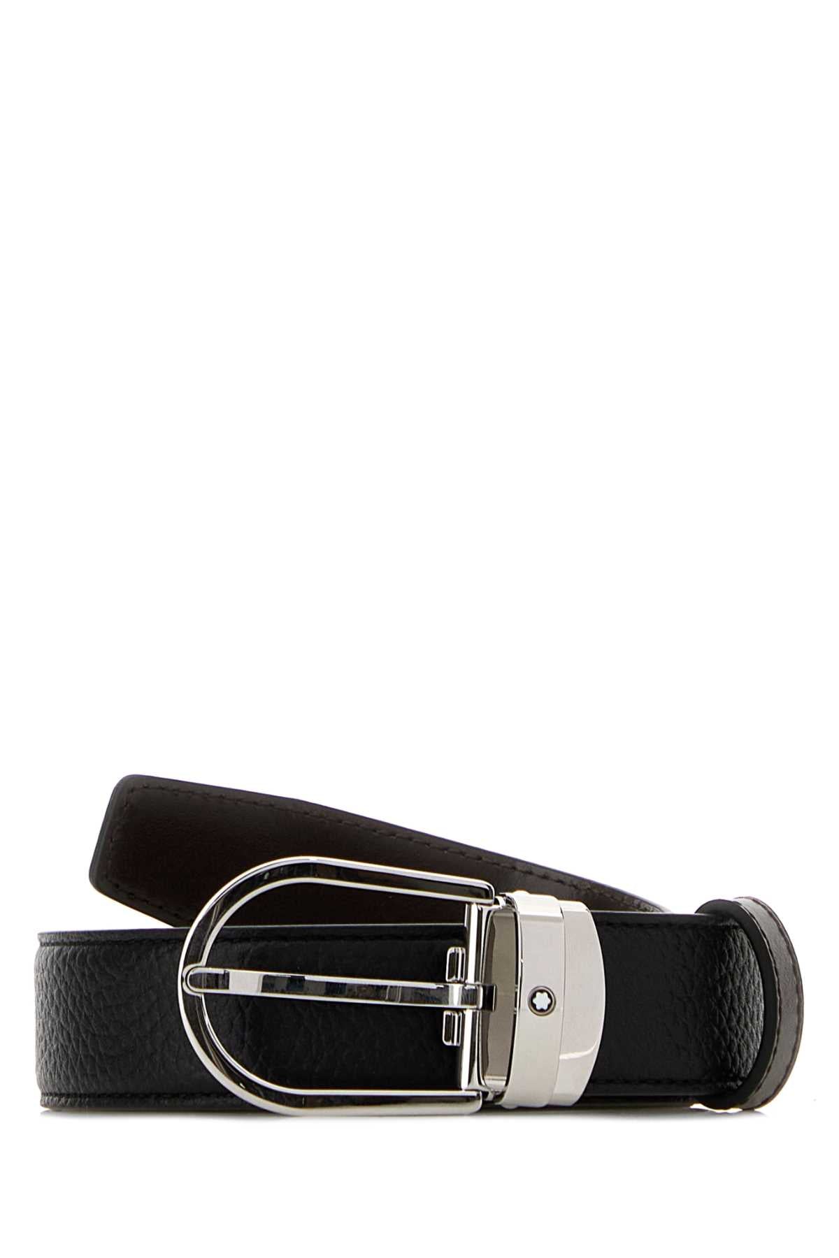 Montblanc Men Black Leather Reversible Belt MONTBLANC