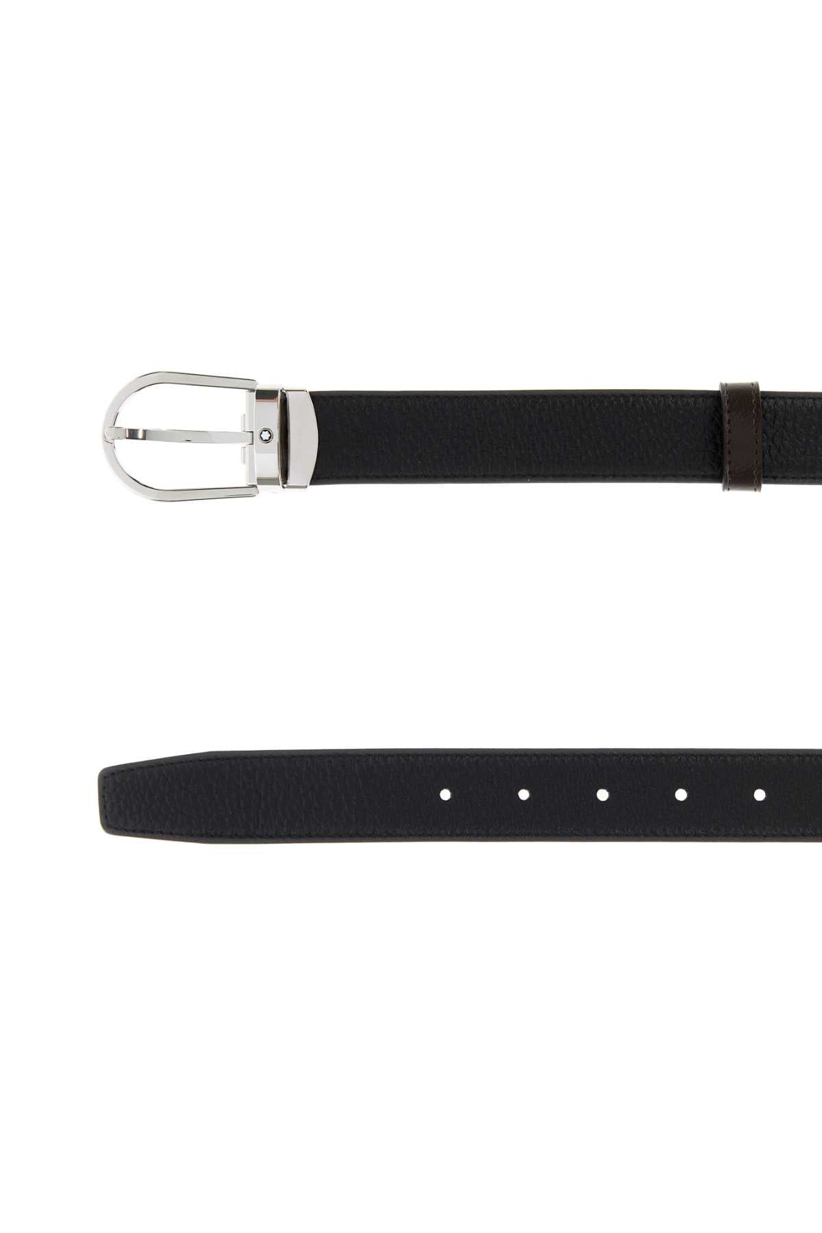 Montblanc Men Black Leather Reversible Belt MONTBLANC