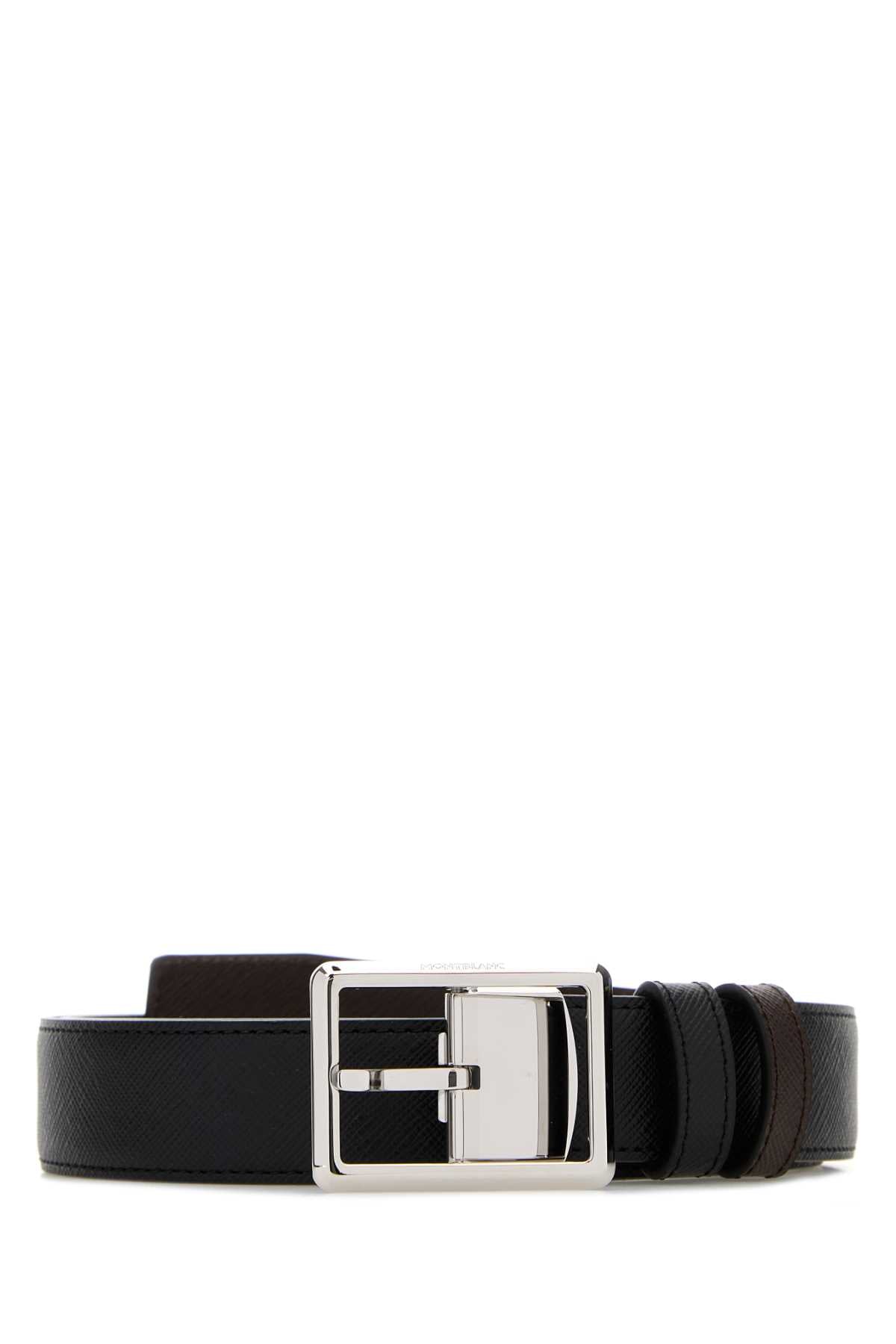Montblanc Men Black Leather Reversible Belt MONTBLANC