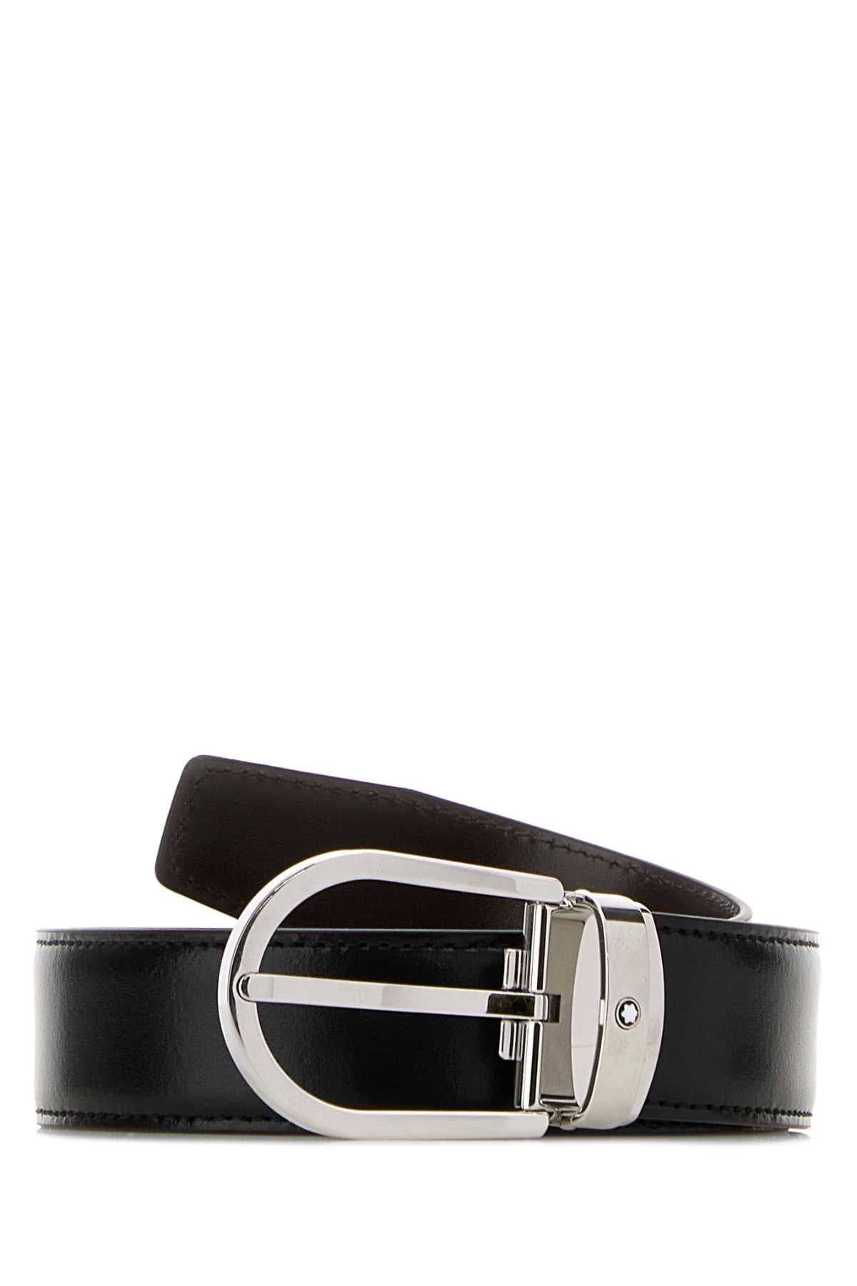 Montblanc Men Black Leather Reversible Belt MONTBLANC