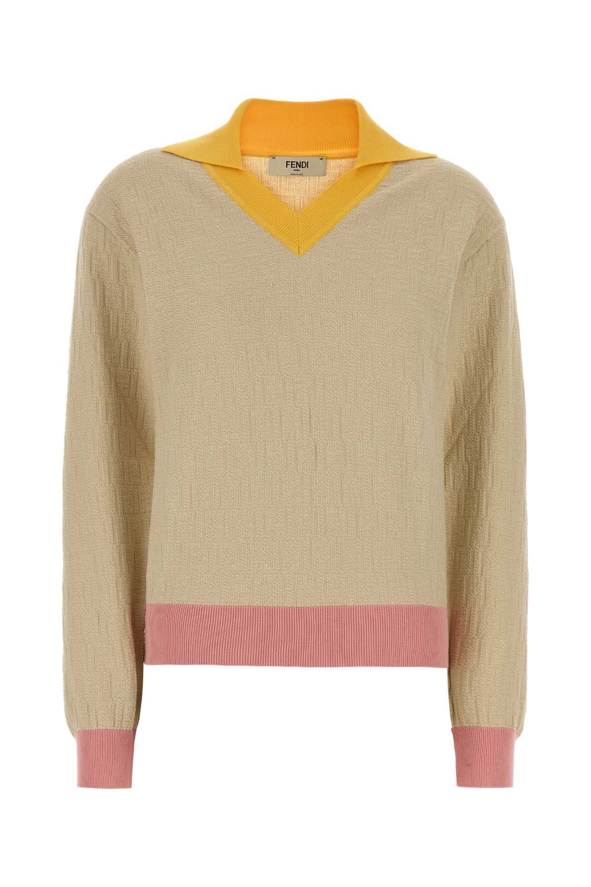 Fendi Women Sand Stretch Cotton Blend Polo Shirt FENDI