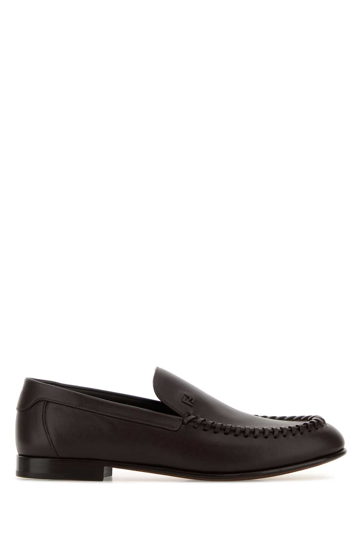 Fendi Men Dark Brown Leather Loafers FENDI