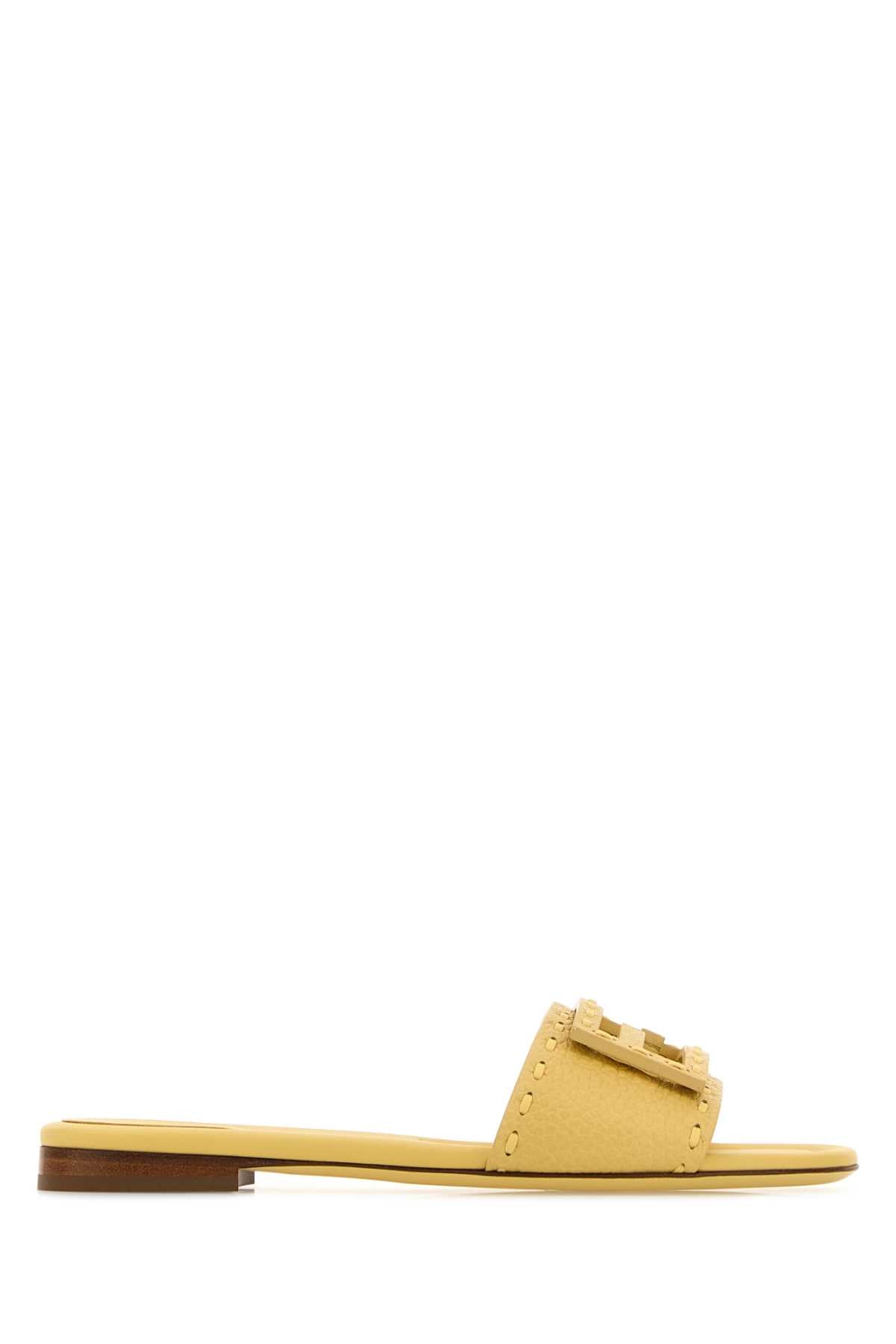 Fendi Women Yellow Leather Baguette Slippers FENDI