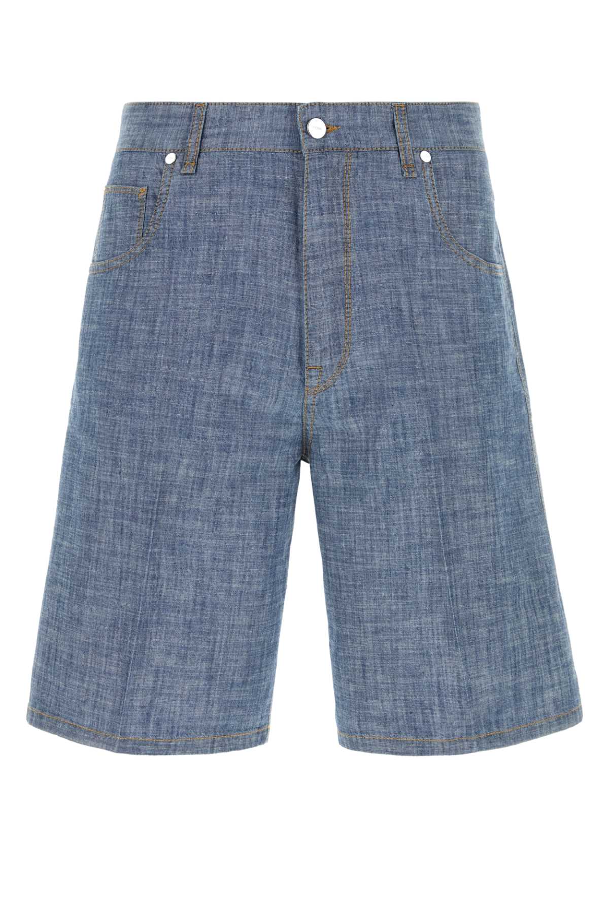 Fendi Men Light Blue Chambray Bermuda Shorts FENDI