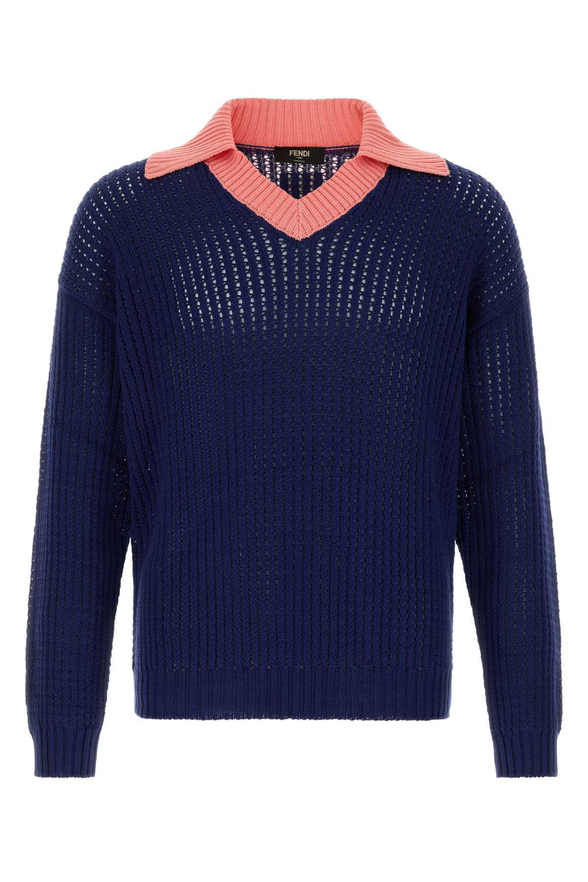 Fendi Men Navy Blue Cotton Polo Shirt FENDI