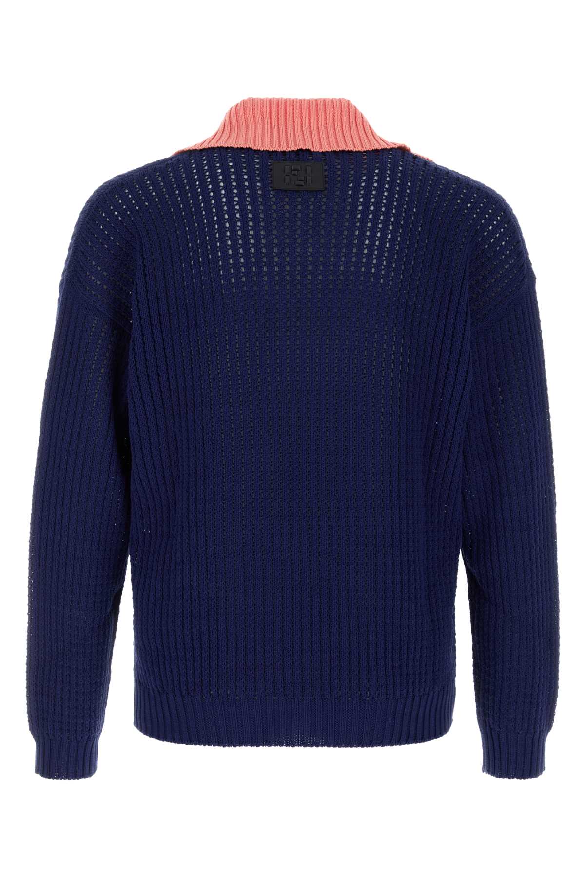 Fendi Men Navy Blue Cotton Polo Shirt FENDI