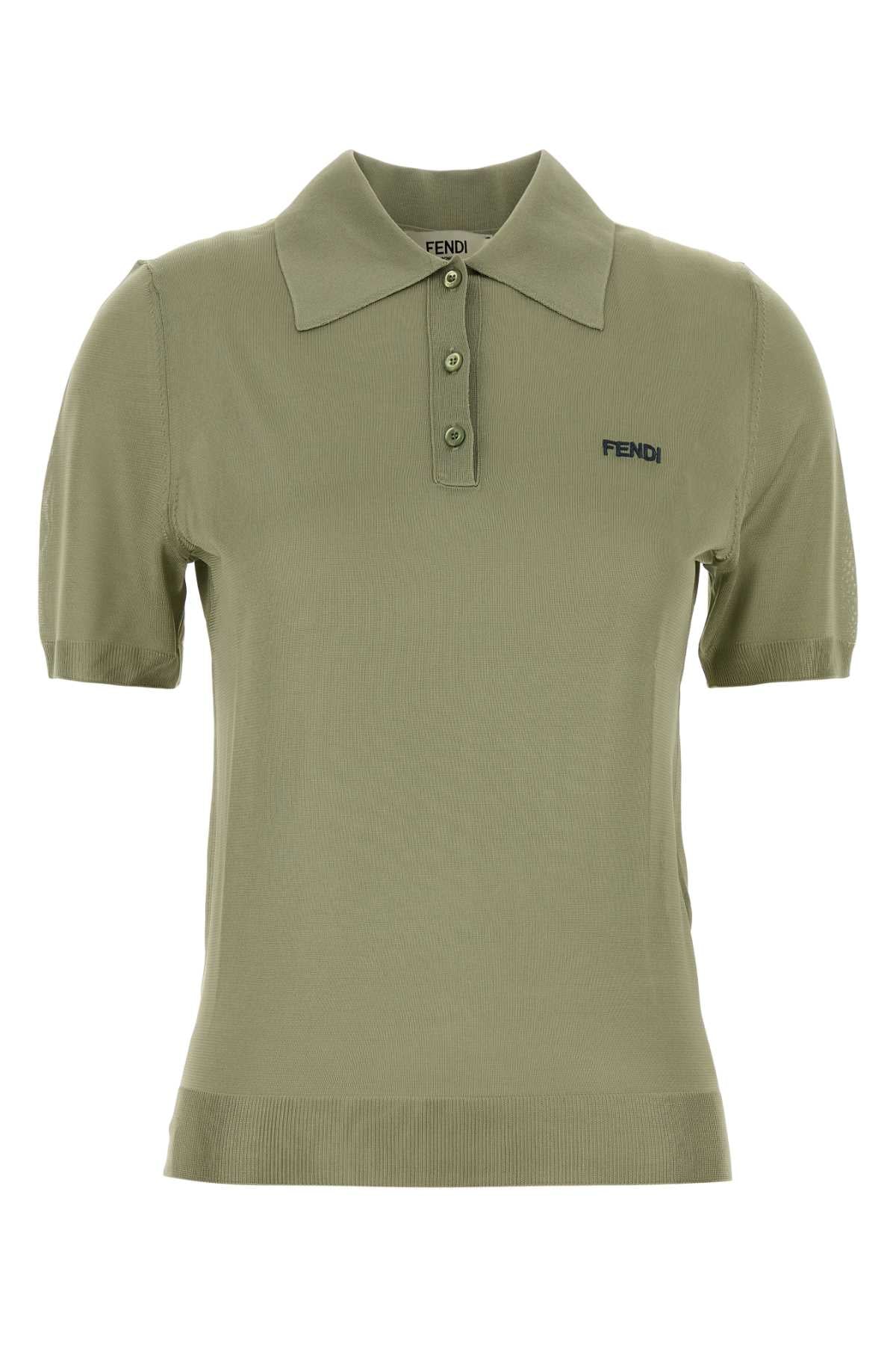 Fendi Women Sage Green Stretch Viscose Blend Polo Shirt FENDI