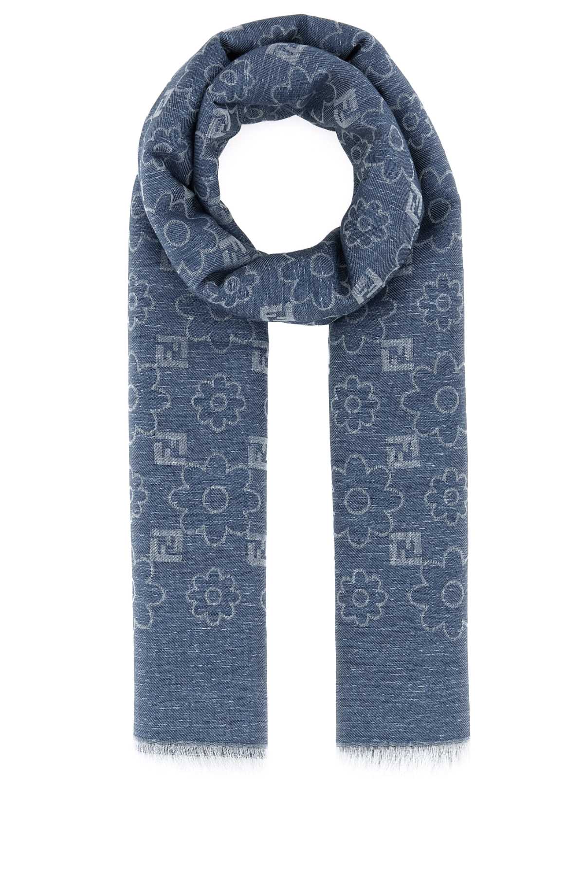Fendi Women Denim Blue Cotton Blend Scarf FENDI
