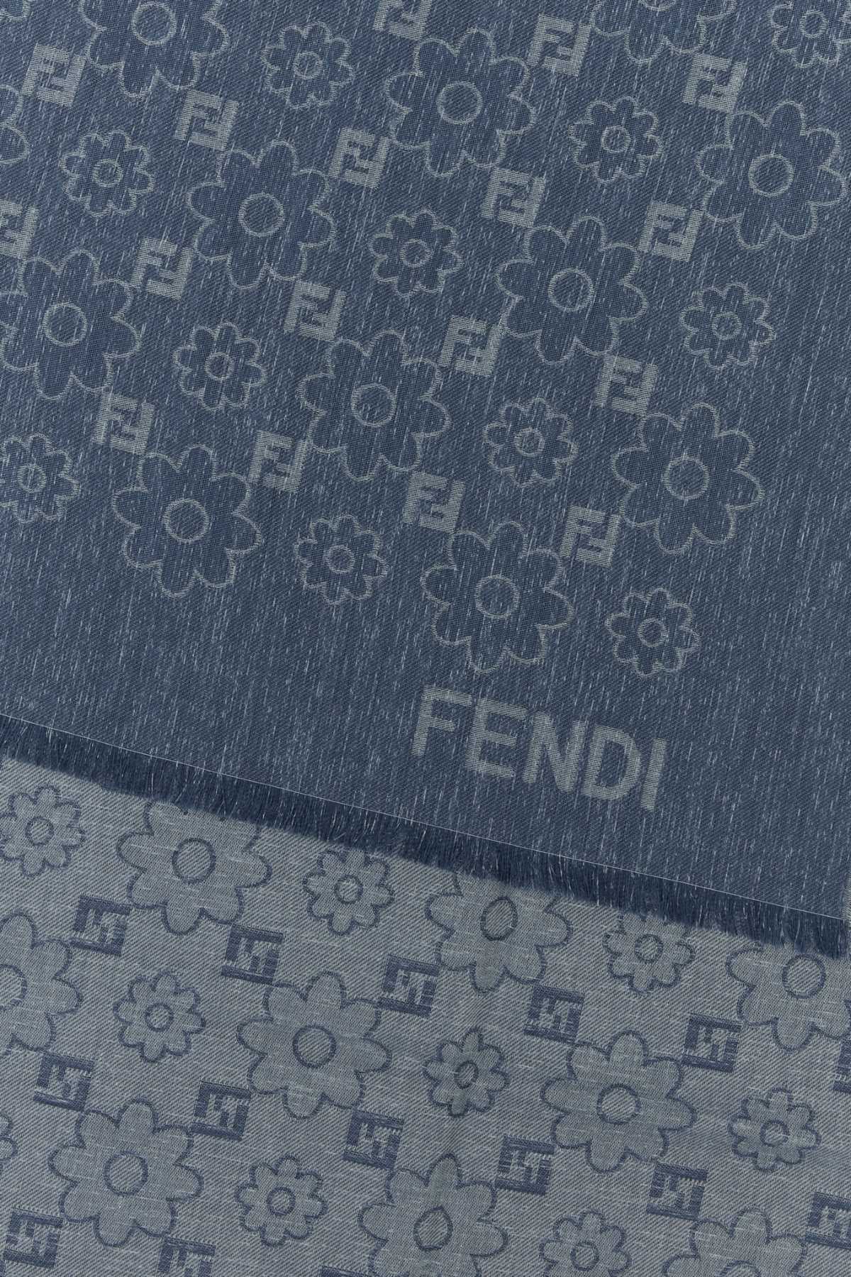 Fendi Women Denim Blue Cotton Blend Scarf FENDI