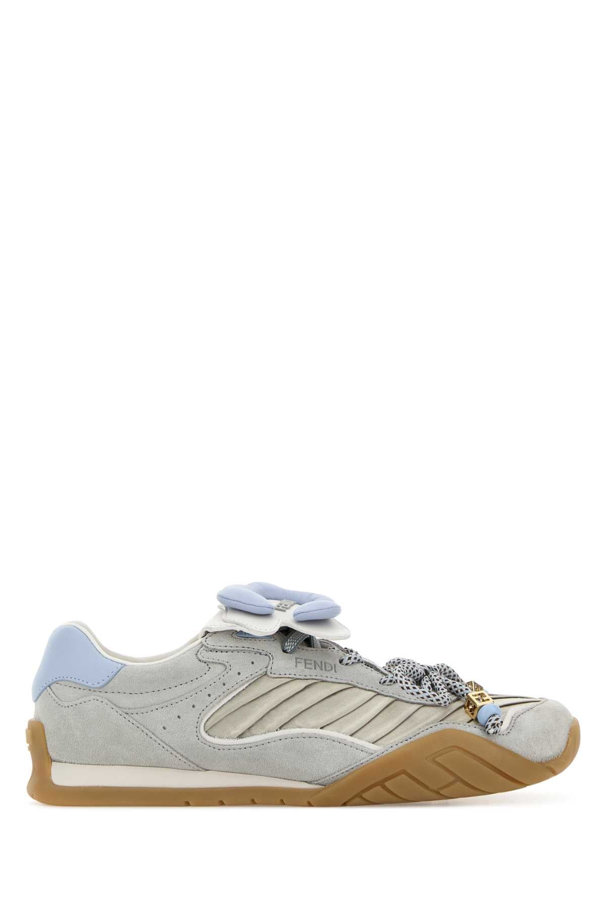 Fendi Women Light Blue Suede And Fabric Fendi  Wave Sneakers FENDI